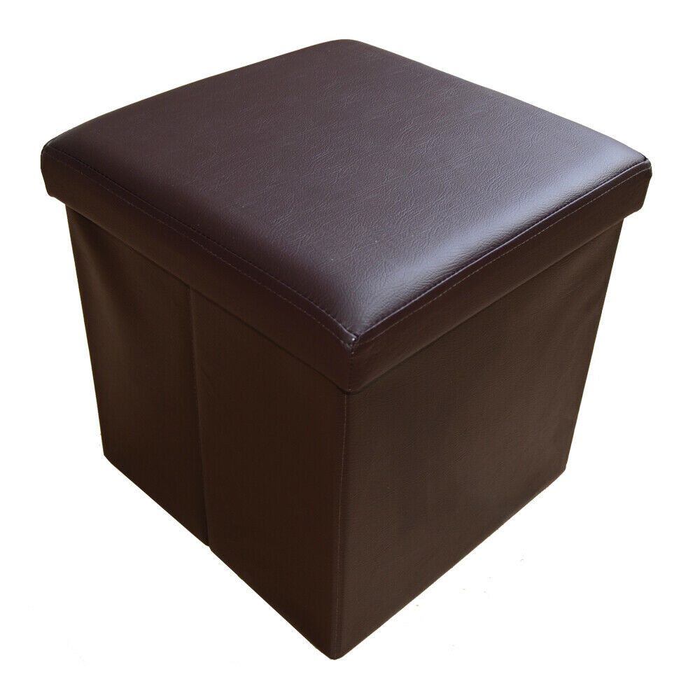 style home Sitzhocker mit Stauraum faltbare Sitzwürfel (Sitztruhe aus Kunstleder, 38 x 38 x 38 cm Braun), gepolstert Sitzbank Fußhocker für Wohnzimmer Schlafzimmer