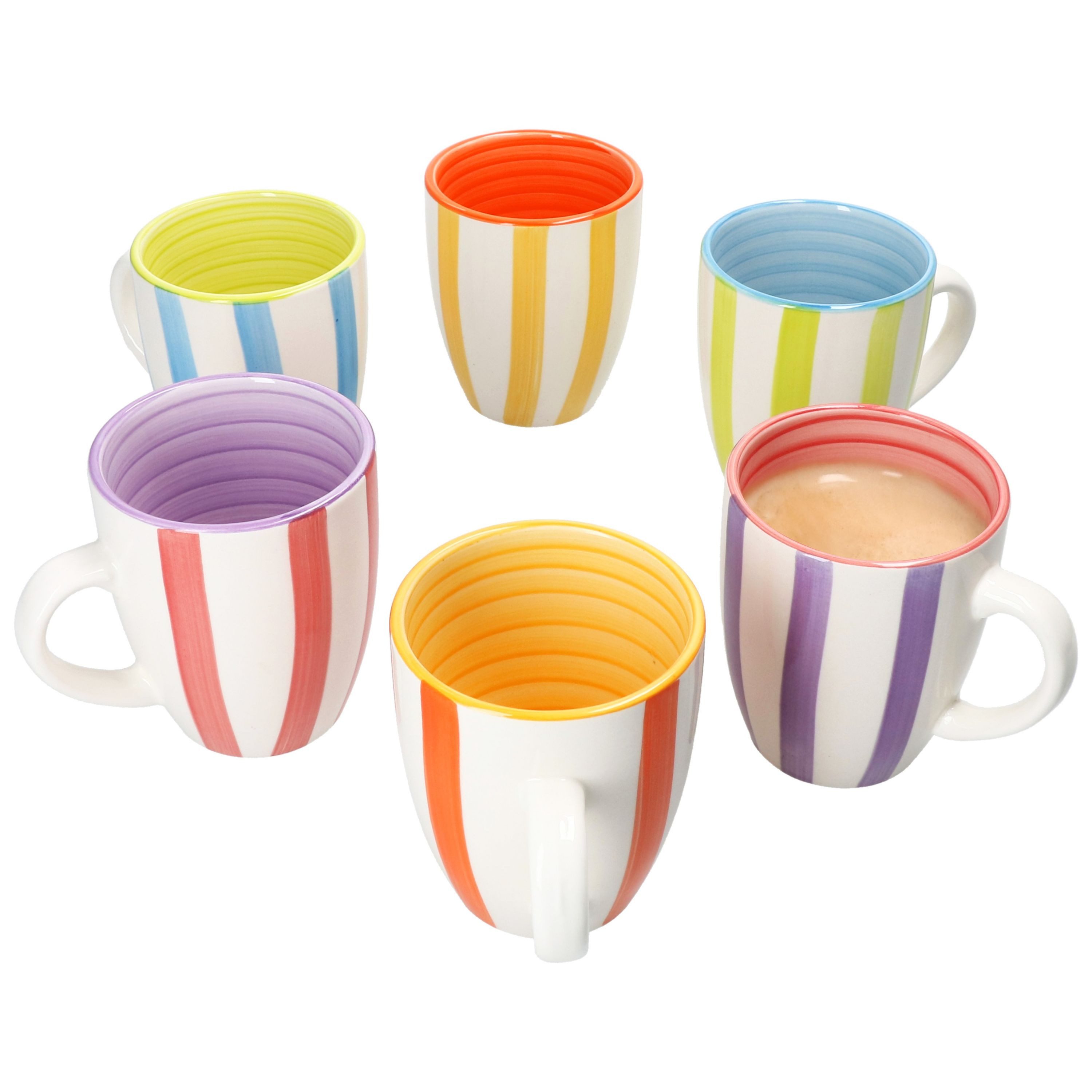 Becher Summer Stripes 6er Set Kaffeebecher 340ml bunt Streifen Steingut-Tasse