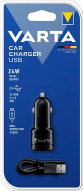 VARTA Car Charger 2 USB Ports Batterie-Ladegerät (lädt 2 Geräte blaue LED Ladeanzeige mit Lade- und Datenkabel)