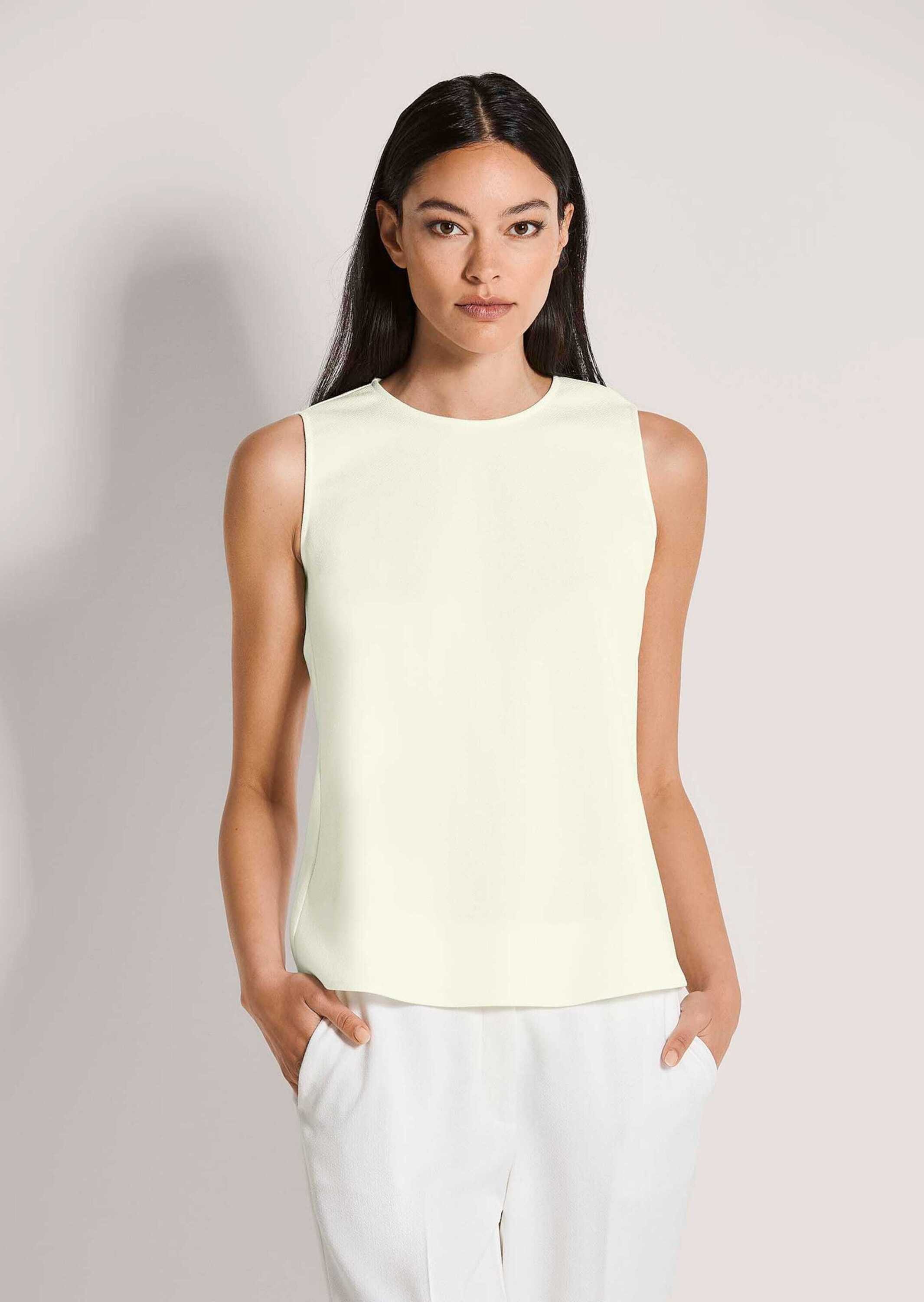 MADELEINE Shirttop Klassisches kurzärmliges Blusentop mit Schlitz Business-Design mit Rundhalsausschnitt, Viskose-Mischung