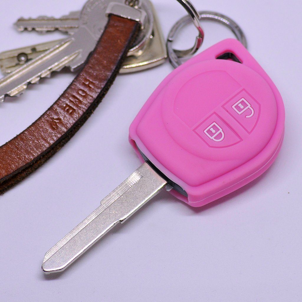 mt-key Schlüsseltasche Autoschlüssel Softcase SX4 Silikon Schutzhülle für Swift Tasten Fernbedienung JIMNY Pink, Funk 2 Vitara Suzuki