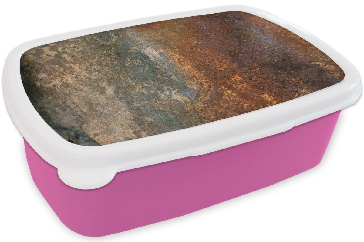 MuchoWow Lunchbox Grau Abstrakt, - Mädchen, (2-tlg), für Muster Kunststoff, - - Brotbox Stahl Kunststoff Orange Brotdose Alt Rost - Kinder, Snackbox, Erwachsene, rosa - 