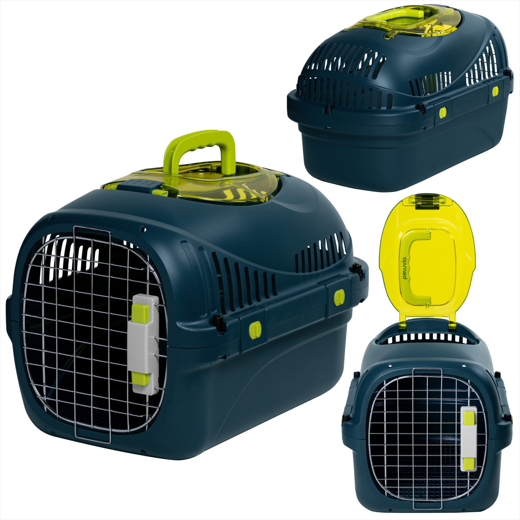 Peluvio Tiertransportbox SAFY für Katzen bis 5 kg, Öffnungsfenster/Großer Griff/Urinauffanggitter/bis zu 5 kg