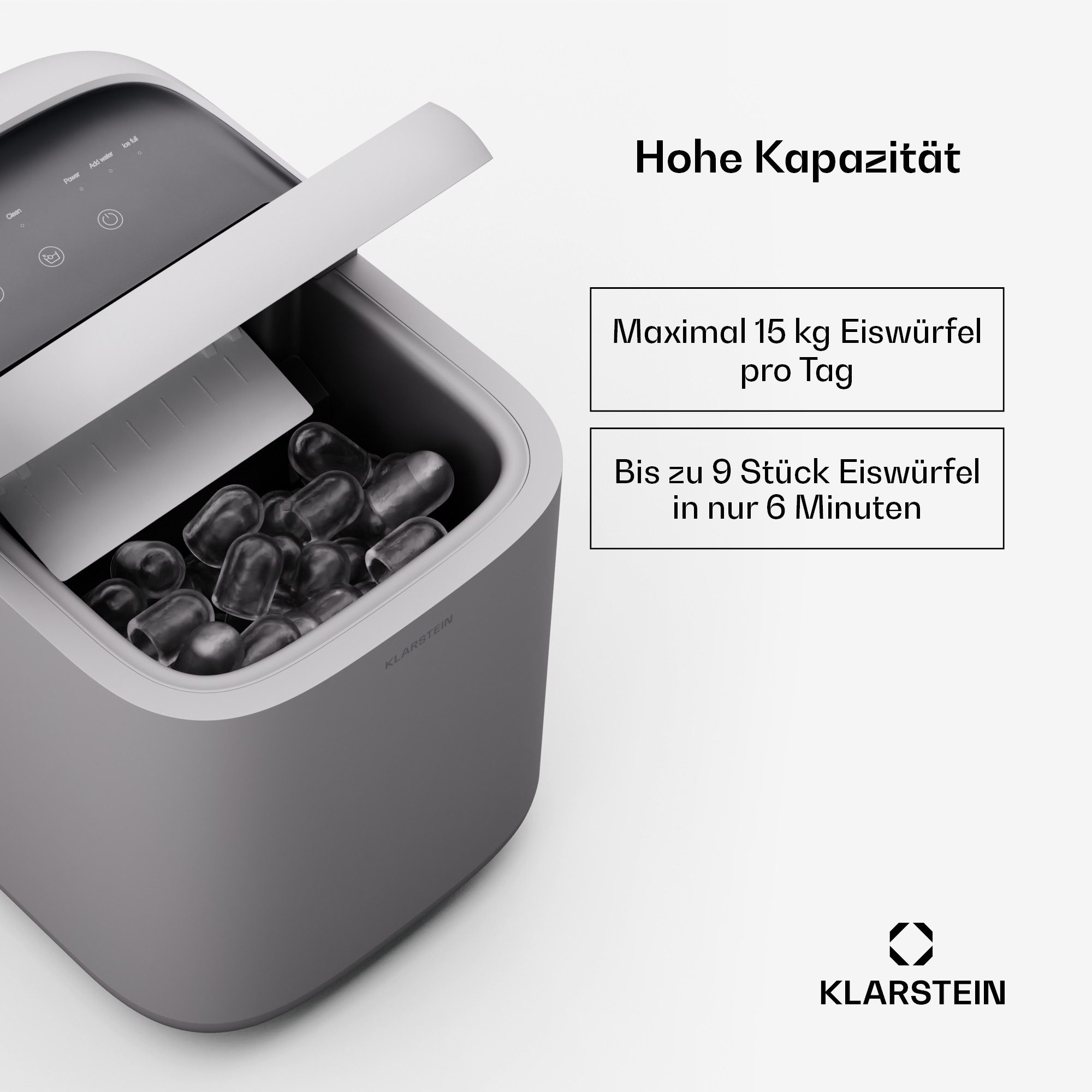 Klarstein Eiswürfelmaschine SparkIce, Elektrischer Eiswürfelbereiter Eismachinen Wassertank 1,5 L