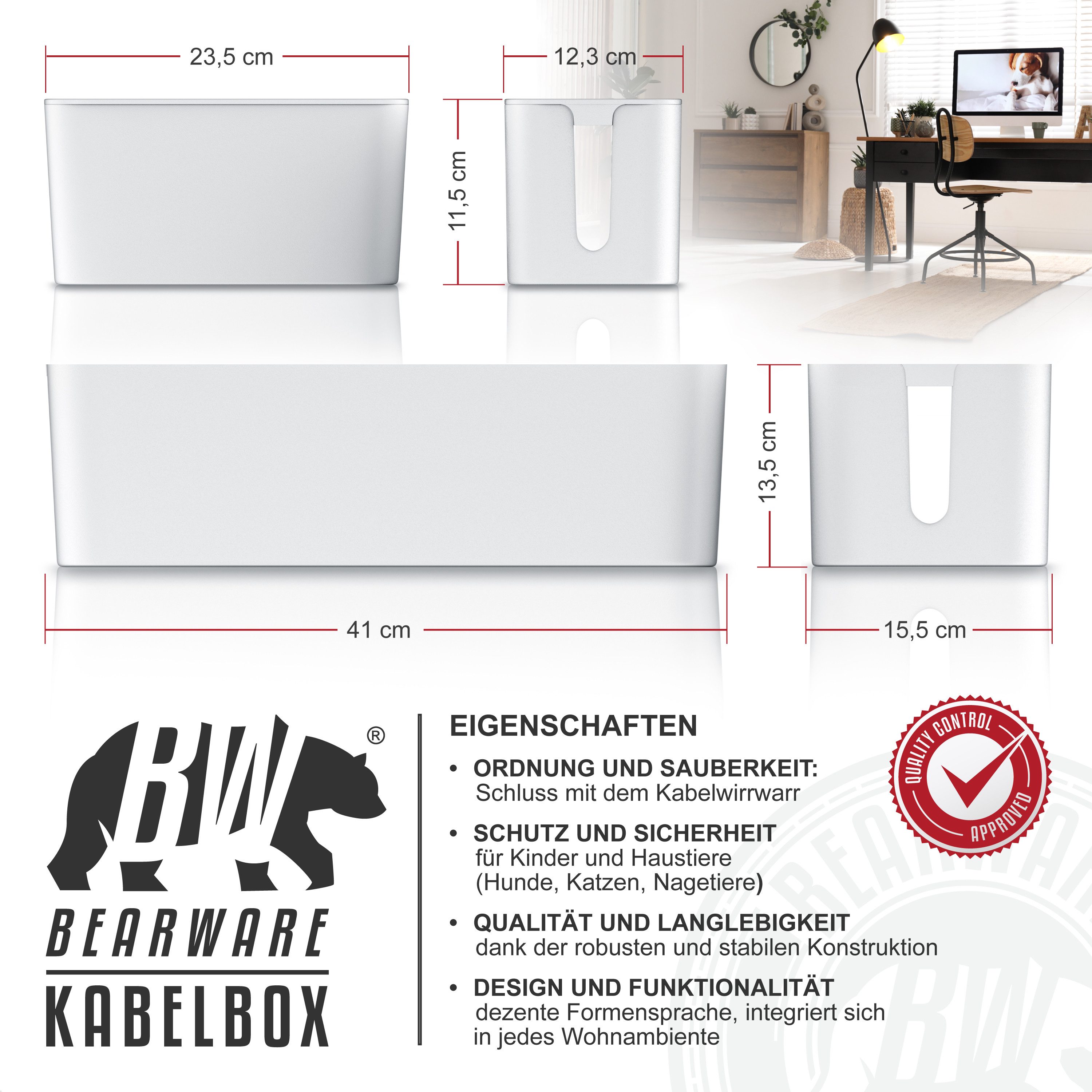 BEARWARE Kabelbox Kabelboxen aus Kunststoff mit Gummifüßen, 2 Größen, Kabelmanagement, (Set, 2-tlg), Kabelkasten, Aufbewahrung der Steckdosenleiste, Schutz und Sicherheit