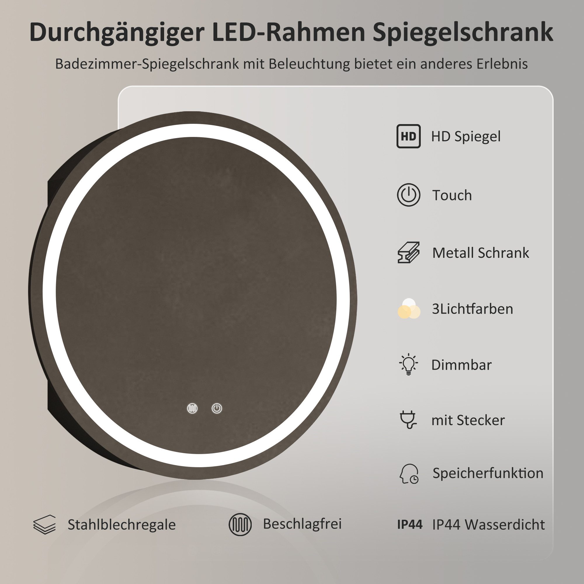 WDWRITTI Badezimmerspiegelschrank Rund 60 mit Beleuchtung Spiegelschrank Ba günstig online kaufen