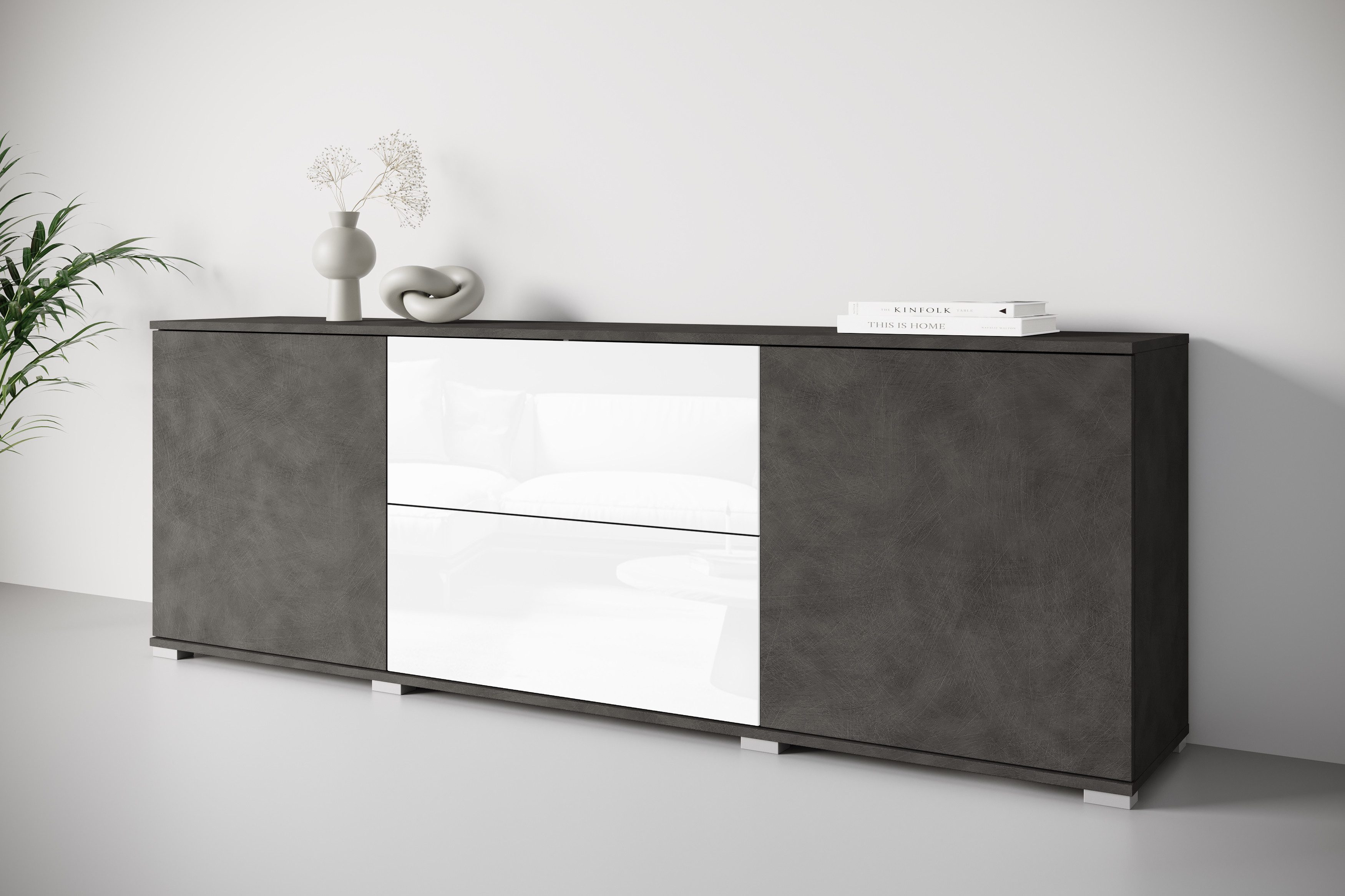 OTTO home Lowboard Kenia (1 St), 2 Türen, 2 Schubladen, Breite 180 cm, höhenverstellbare Einlegeböden