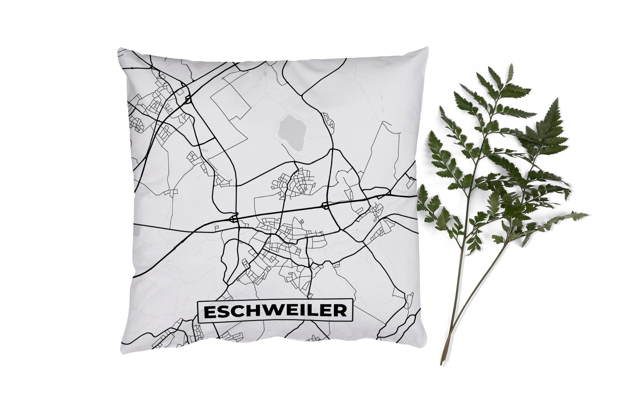 MuchoWow Dekokissen Eschweiler - Stadtplan - Karte, Zierkissen mit Füllung für Wohzimmer, Schlafzimmer, Deko, Sofakissen