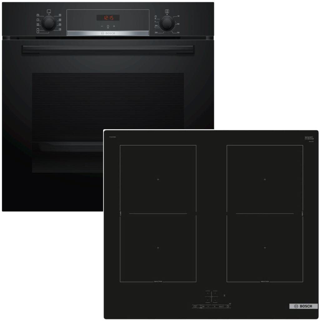 BOSCH Induktions Herd-Set Backofen HBA534EB0 mit Bosch Induktionskochfeld PVQ61RBB5E - autark