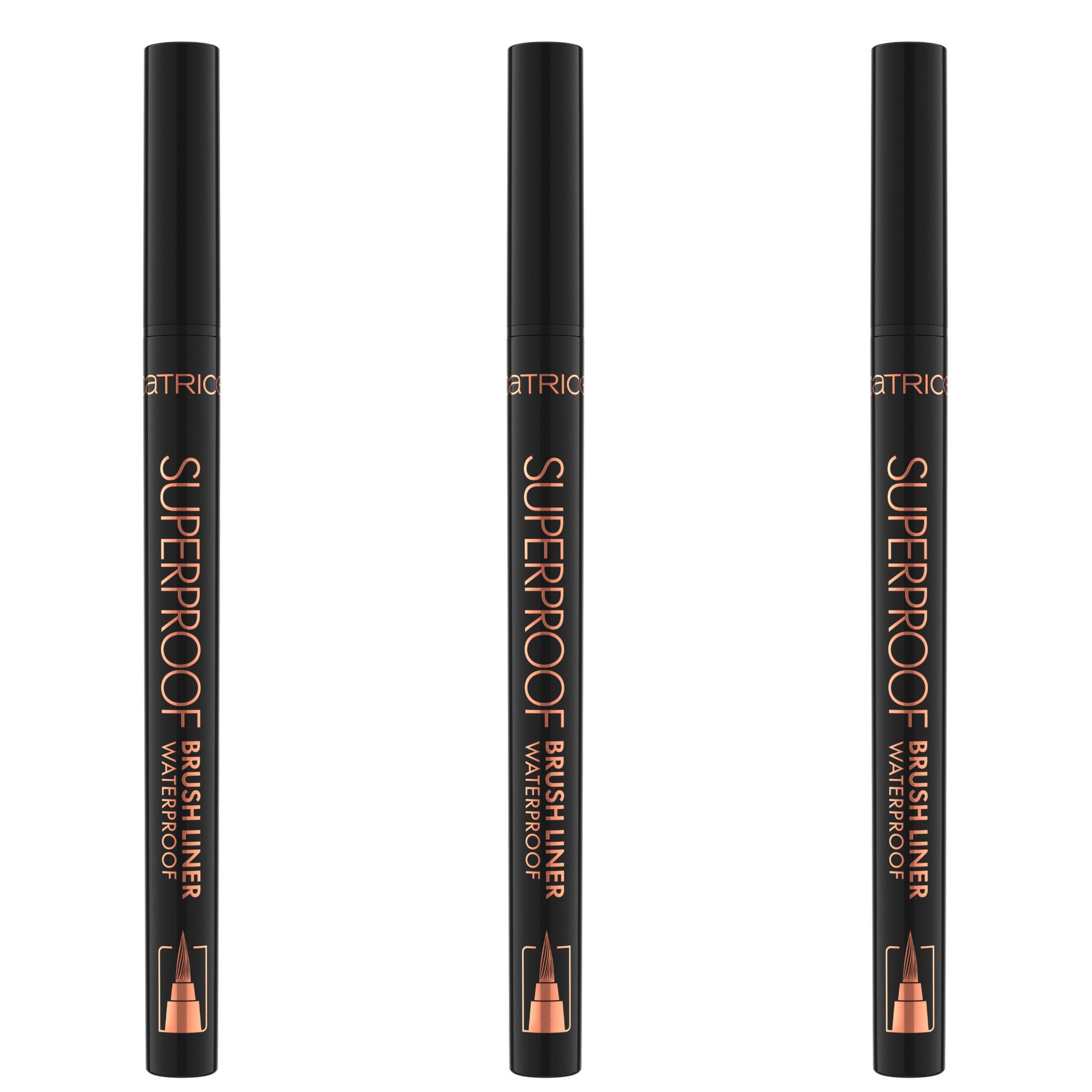 Catrice Eyeliner Superproof Brush Liner Waterproof, 3-tlg., Extrem wasserfest, präzise, satte Farbe, ideal für feine Linien.