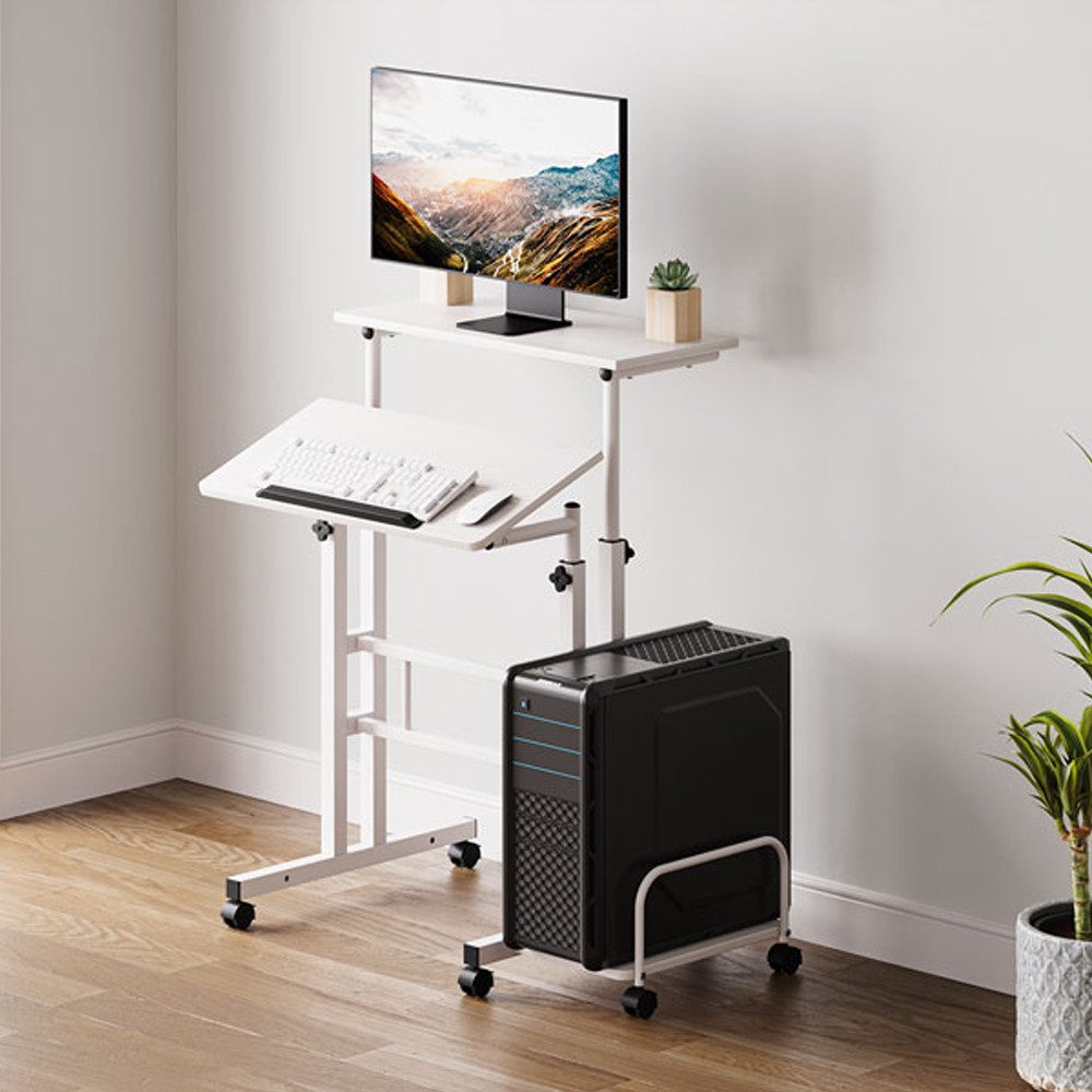 OUNUO Schreibtisch Laptoptisch Höhenverstellbar mit Rollen und kippbarer Tischplatte