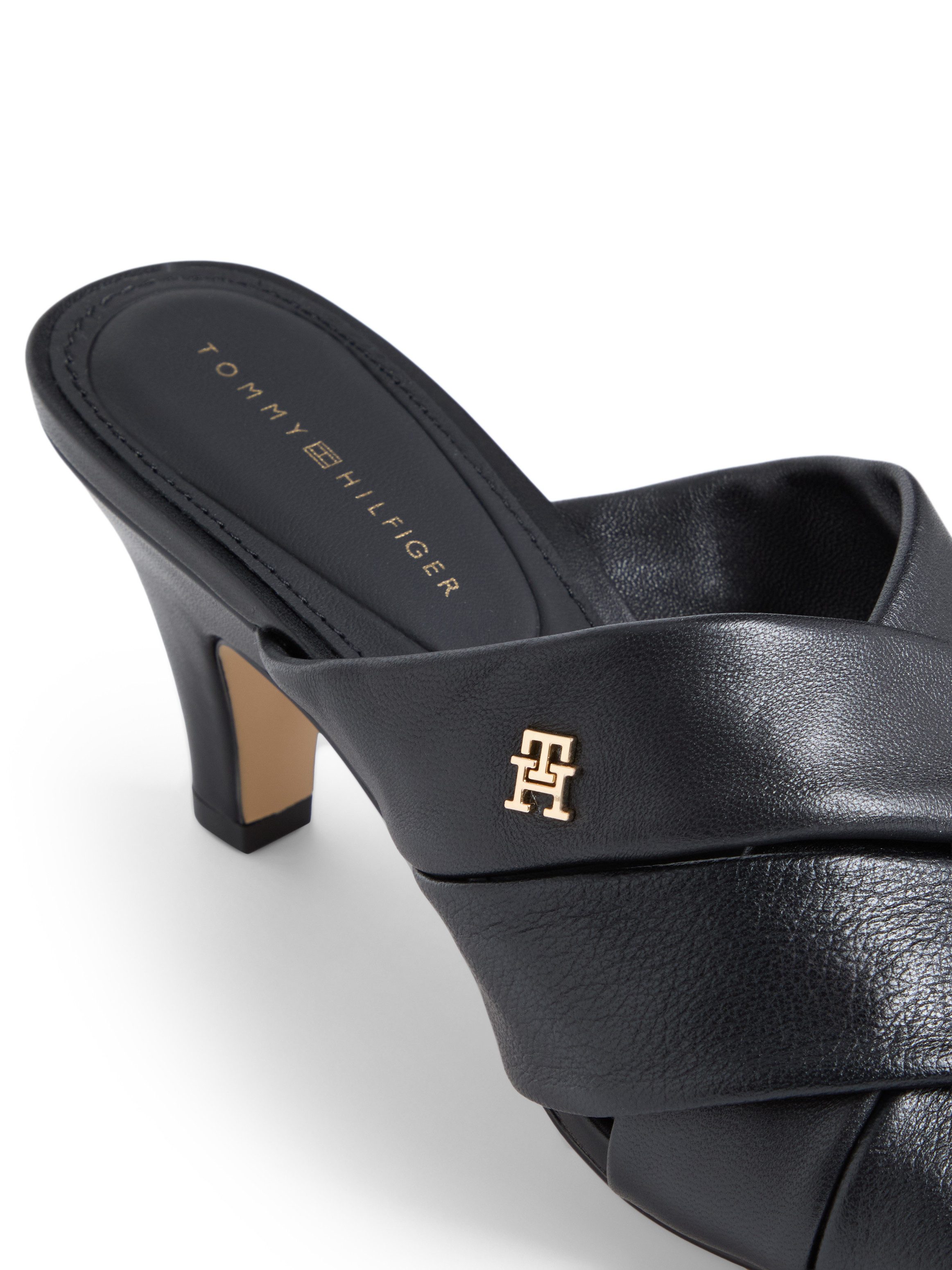 Tommy Hilfiger ELEVATED MID HEEL MULE LTH Pantolette Sommerschuh, Schlupfschuh mit Trichterabsatz und weicher Bandage