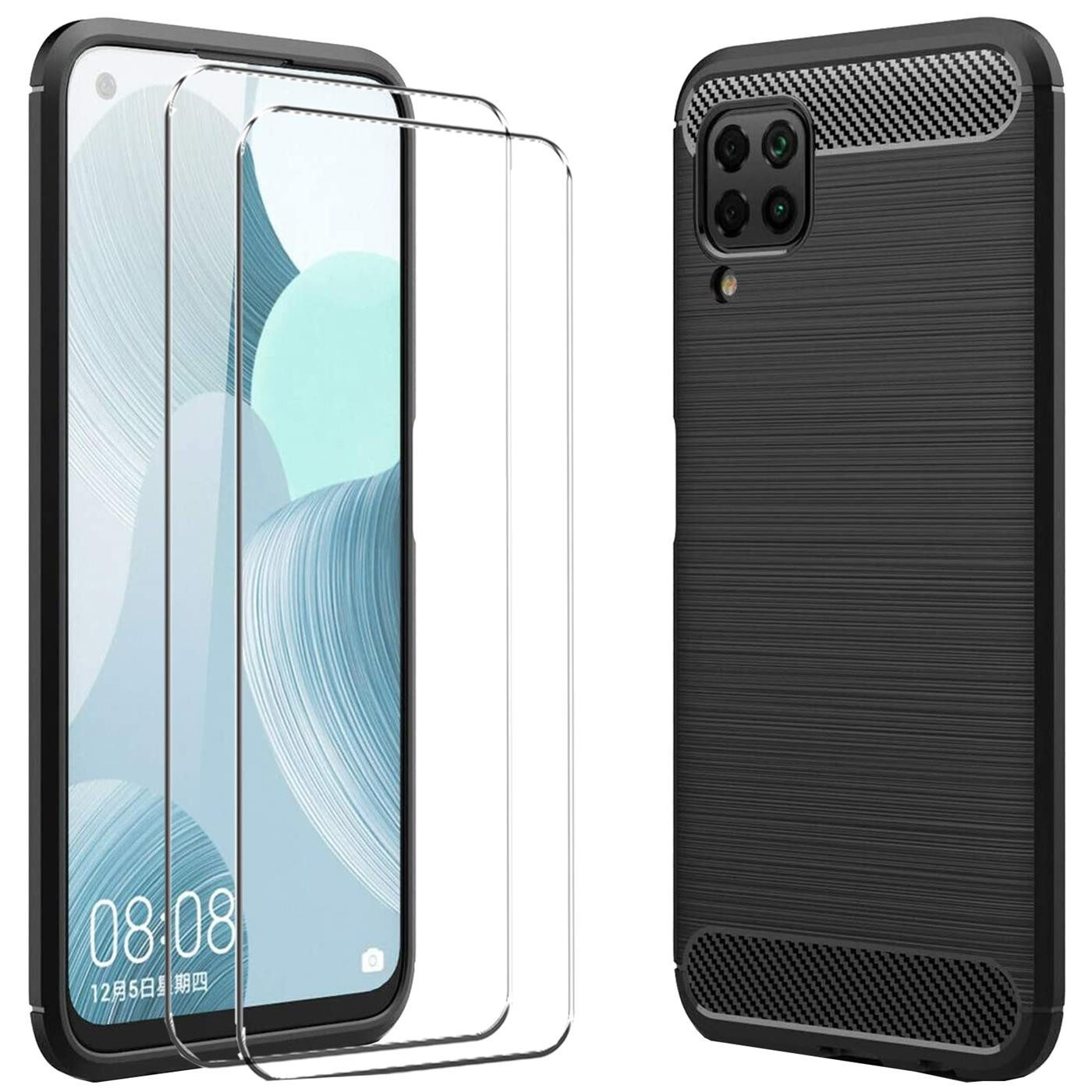 CoolGadget Handyhülle Schwarz als 2in1 Schutz Cover Set für das Huawei P20 Lite 5,84 Zoll, 2x 9H Glas Display Schutz Folie + 1x TPU Case Hülle für P20 Lite