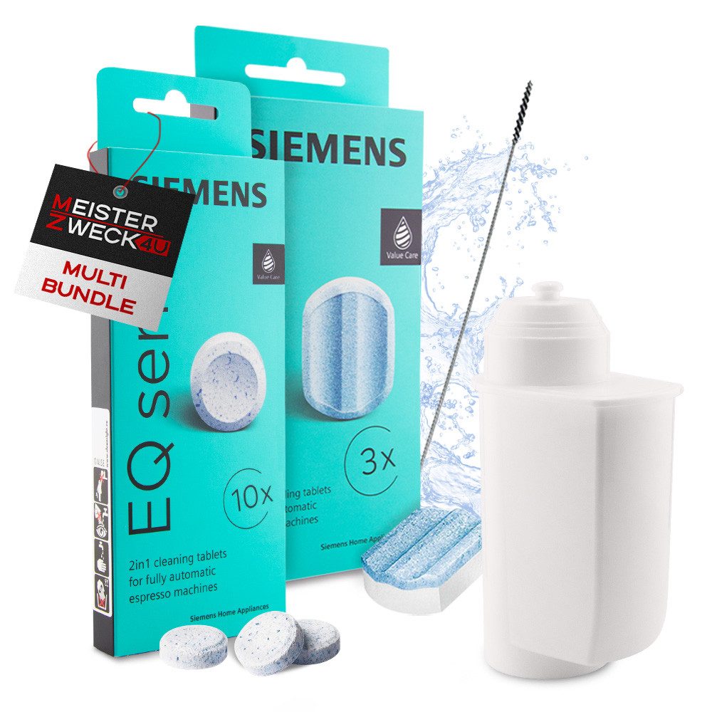 MEISTERZWECK4U Kaffeevollautomaten-Reinigungsset (Spar-Set, [1-St. Siemens Reiniger (10), Entkalker (3), 3 Filter, Spezialbürste Pflegeset mit 3 Wasserfiltern – Siemens Reinigung & Entkalkung)