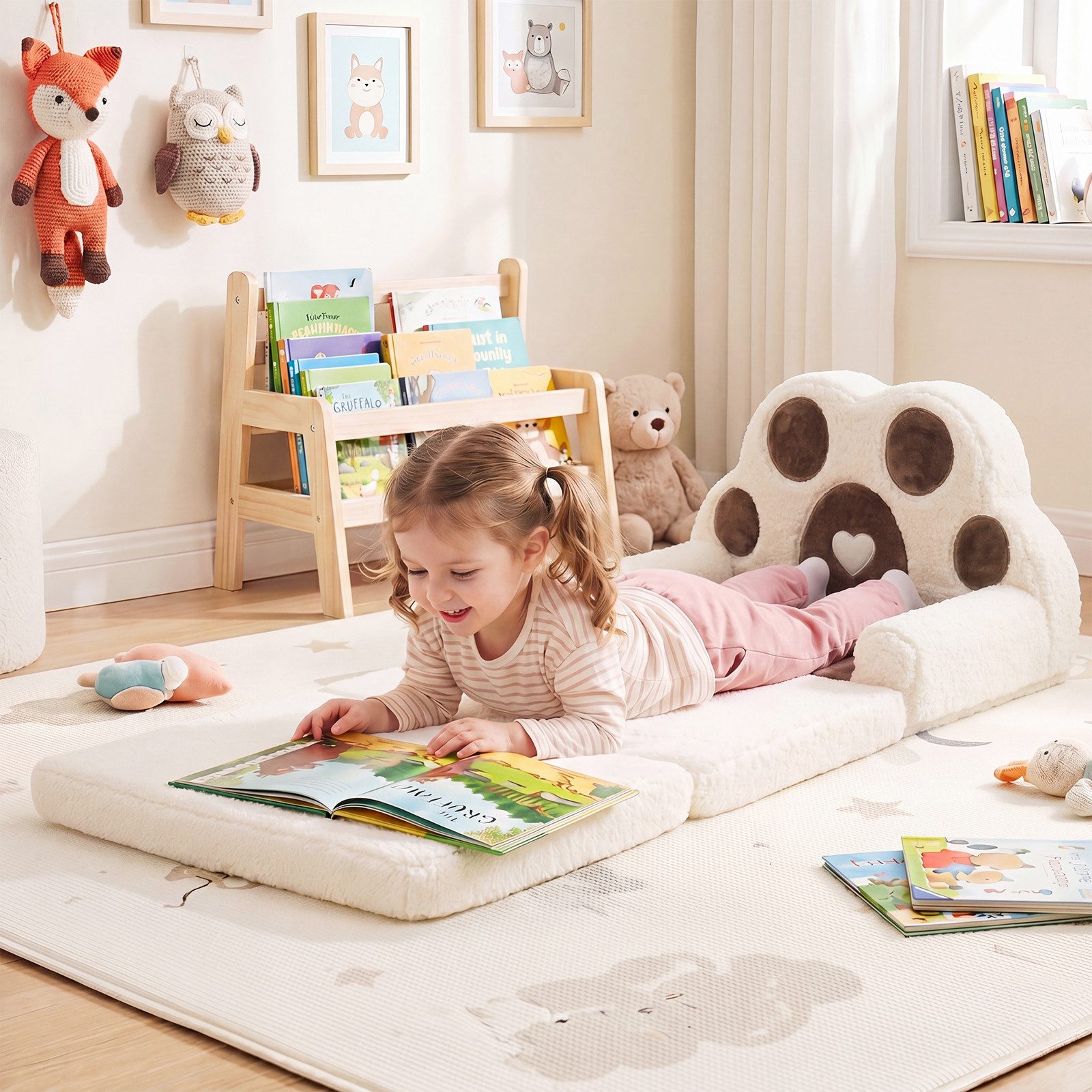 COSTWAY Kindersofa 2 in 1 Kindersessel, Ausklappbar in Bärentatzen Form, Spielsofa, Kindercouch – Bild 5 von 5