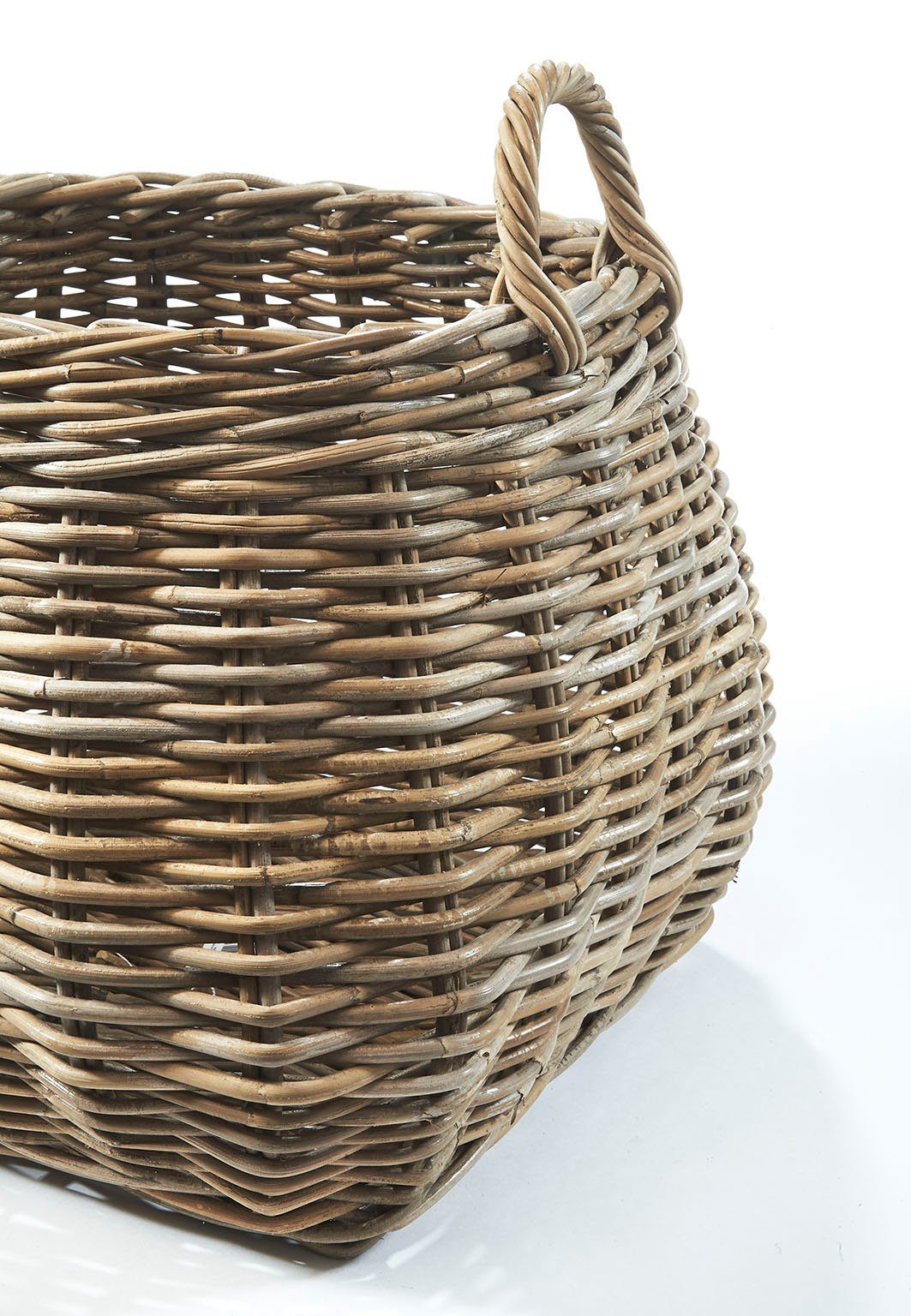 Kobolo Aufbewahrungskorb Korb aus Rattan geflochten kubu grey mit Henkeln