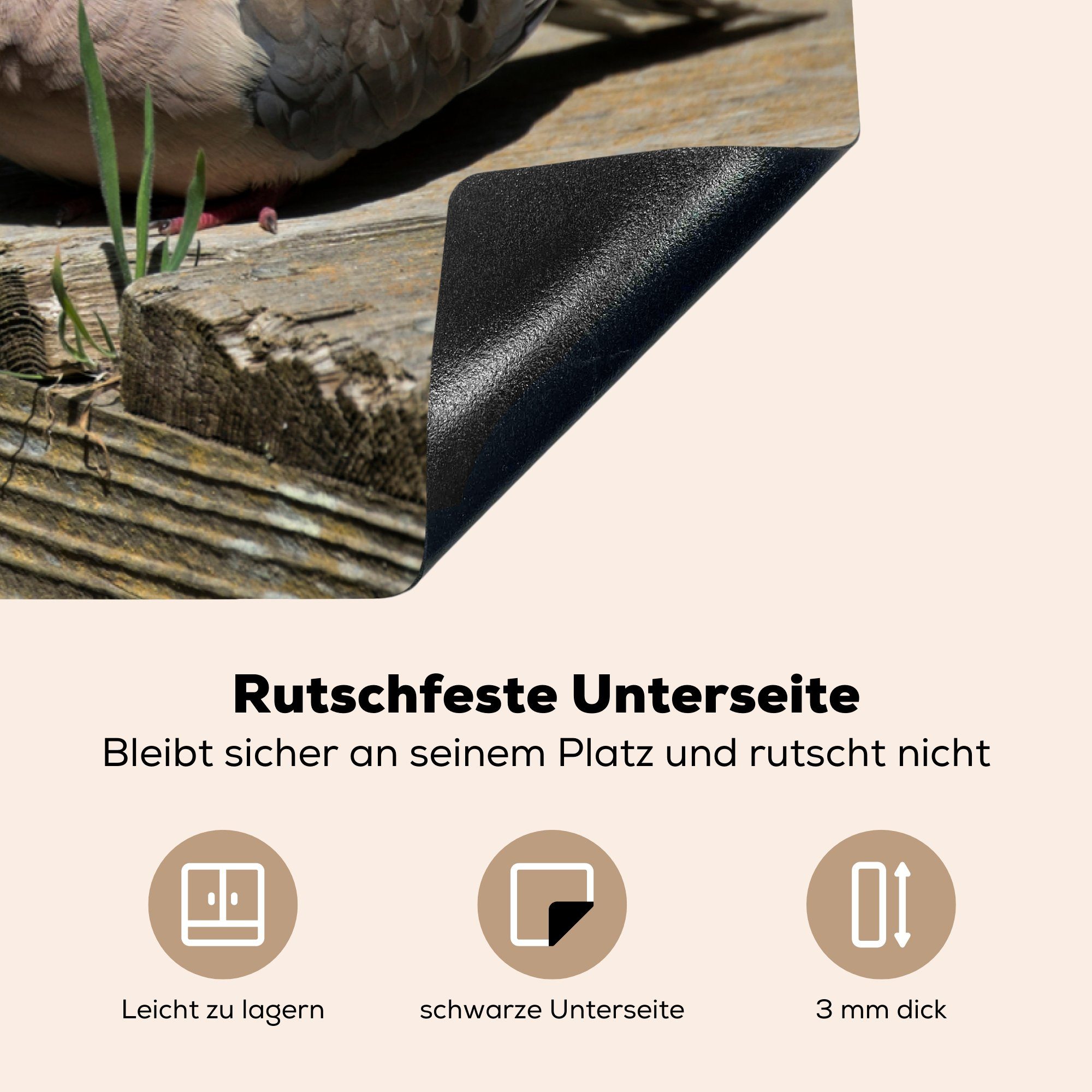 cm, Herdblende-/Abdeckplatte MuchoWow Turteltaube Vinyl, die Induktionskochfeld küche, Holz - für Schutz Vogel, tlg), (1 81x52 - Ceranfeldabdeckung