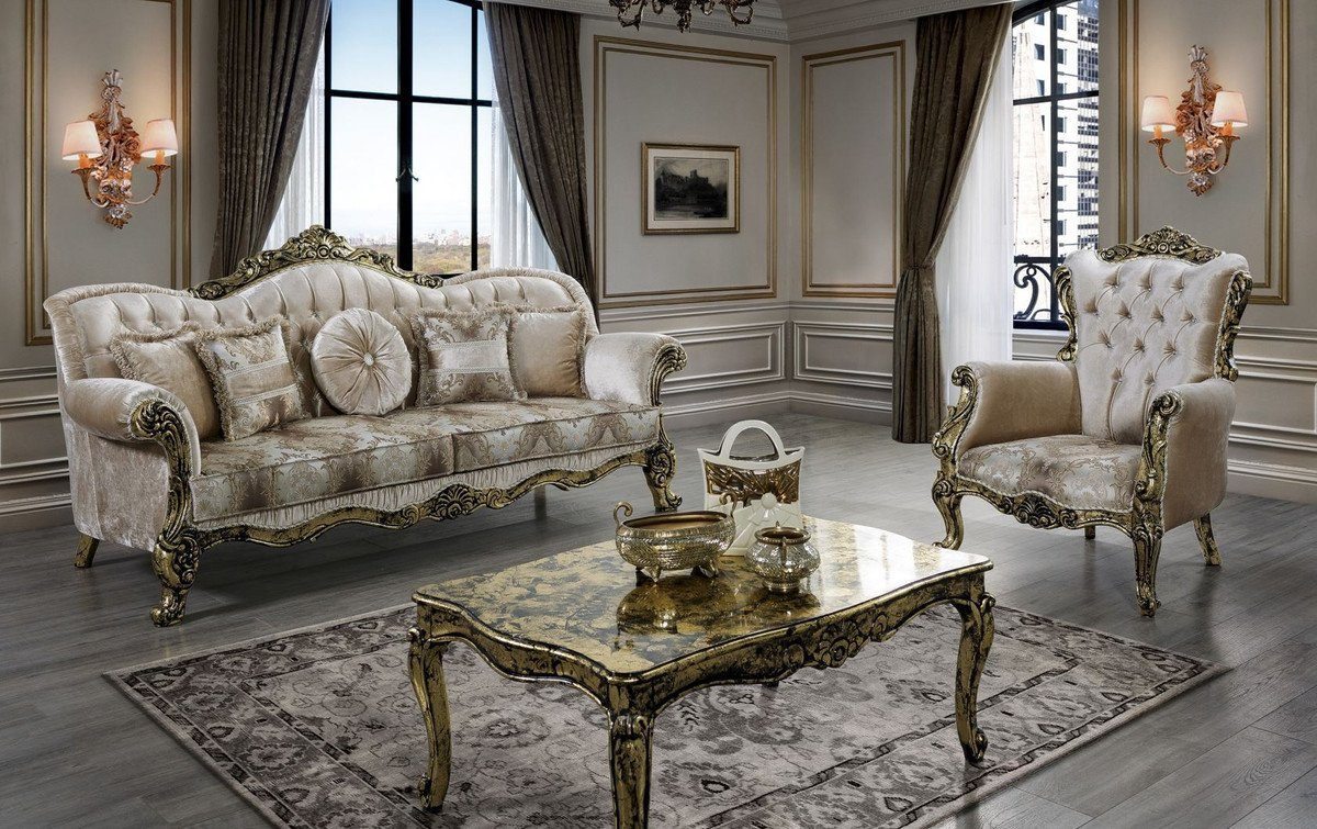 Casa Padrino Couchtisch Luxus Barock - Schwarz Möbel - Wohnzimmertisch Handgefertigter Couchtisch Massivholz Barockstil im Prunkvolle Gold Massivholz 