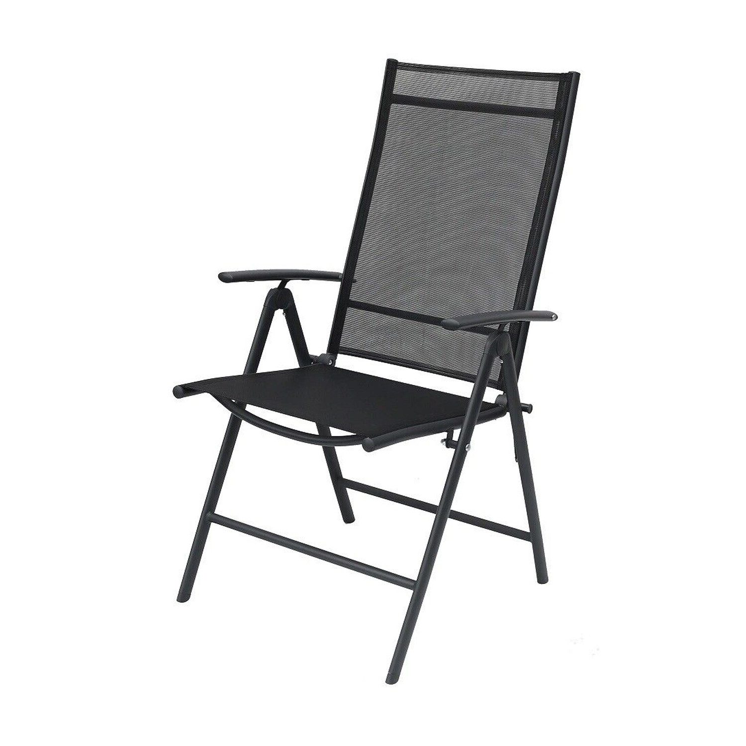 Mojawo Armlehnstuhl Garten Klappstuhl Hochlehner 7-Positionsstuhl Metall Textilen Schwarz – Bild 3 von 5