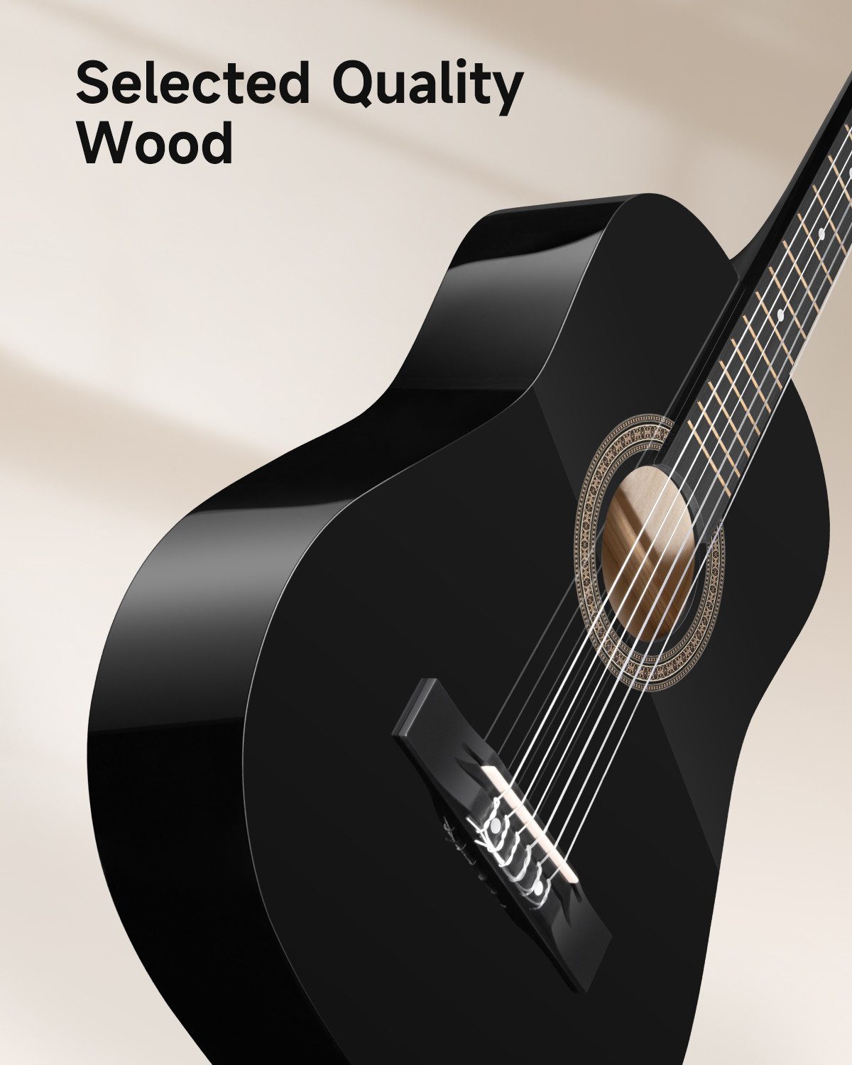 Moukey Akustikgitarre Kinder Gitarre 38" Set mit Tasche, Gurt, Stimmgerät, Linde, Komplettes Zubehör, Gitarrentasche Stimmgerät Gurt Ersatzsaiten, für Anfänger & Kinder, Klassische Gitarre