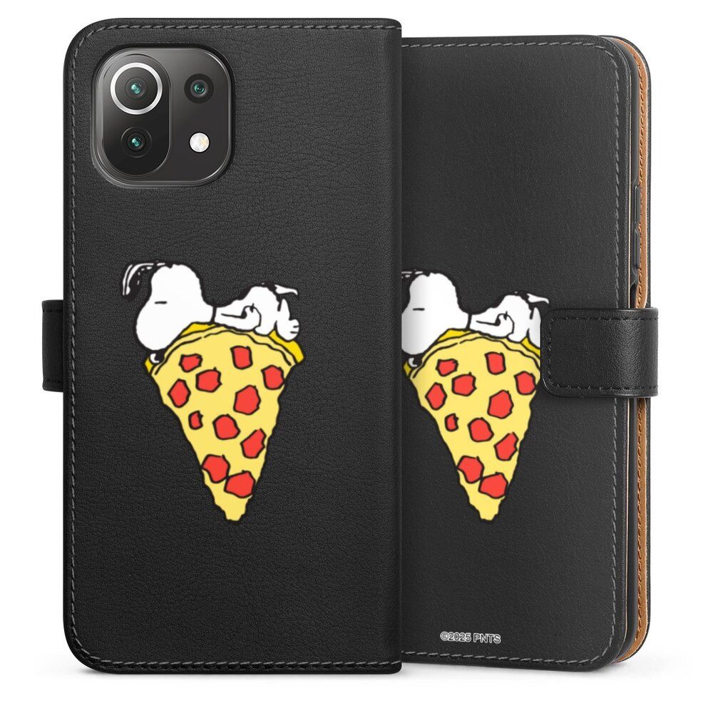 DeinDesign Handyhülle Peanuts Pizza Snoopy Snoopy Pizza Transparent, Xiaomi Mi 11 Lite 5G NE Hülle Flip Case Klapphülle Handytasche Leder
