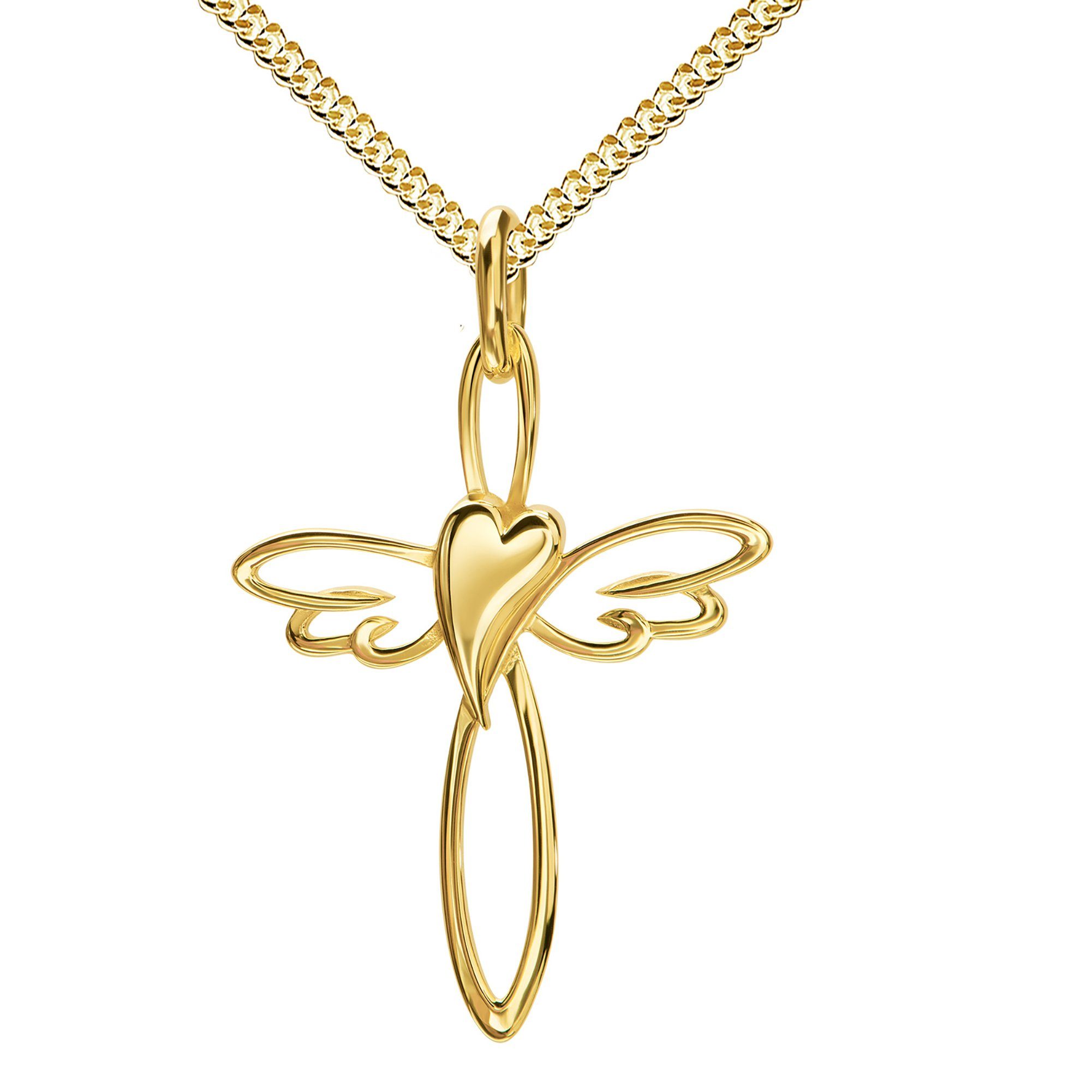 JEVELION Kreuzkette Kreuz Anhänger 333 Gold (Goldanhänger, für Damen und Herren), Mit Kette vergoldet- Длина wählbar 36 - 70 cm.