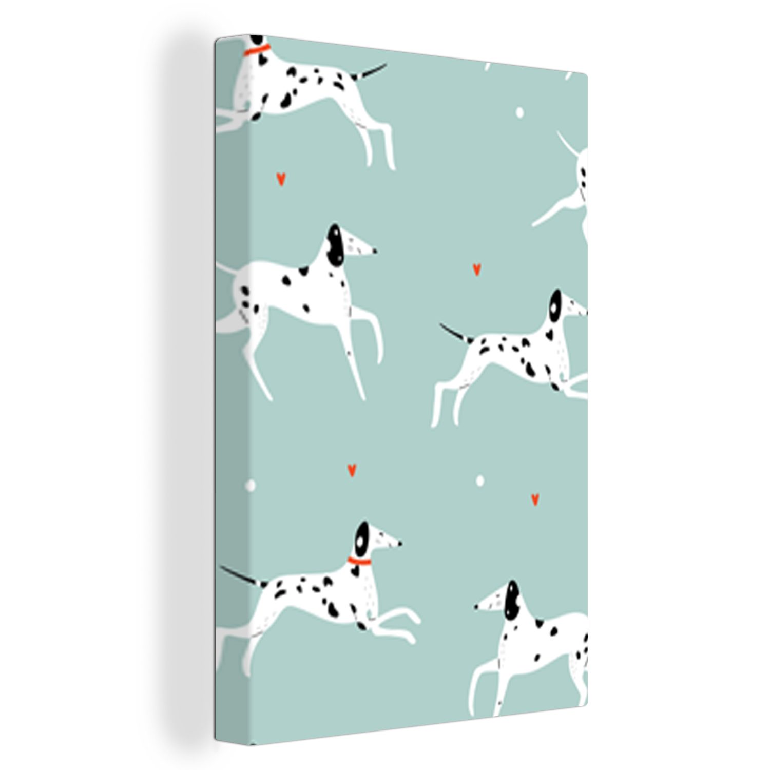 OneMillionCanvasses® Leinwandbild Doggy Illustration mit laufenden Dalmatiner auf einem hellblauen, (1 St), Leinwandbild fertig bespannt inkl. Zackenaufhänger, Gemälde, 20x30 cm