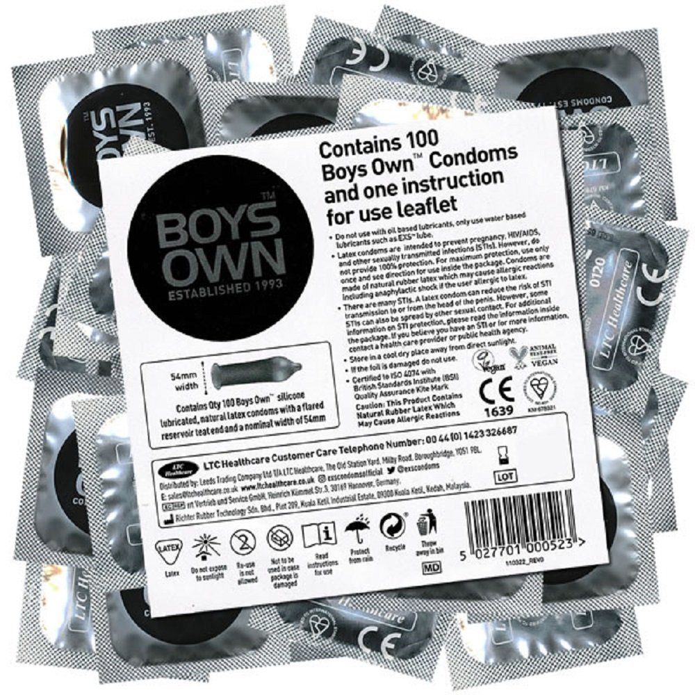 Boys Own Kondome Boys Own Condoms, sicher und stark beim Analverkehr Kondome für Anal Vergnügen, Beutel mit, 100 St., Kondome für Männer, Kondome mit dicker Wandstärke, strapazierfähig und reißfest