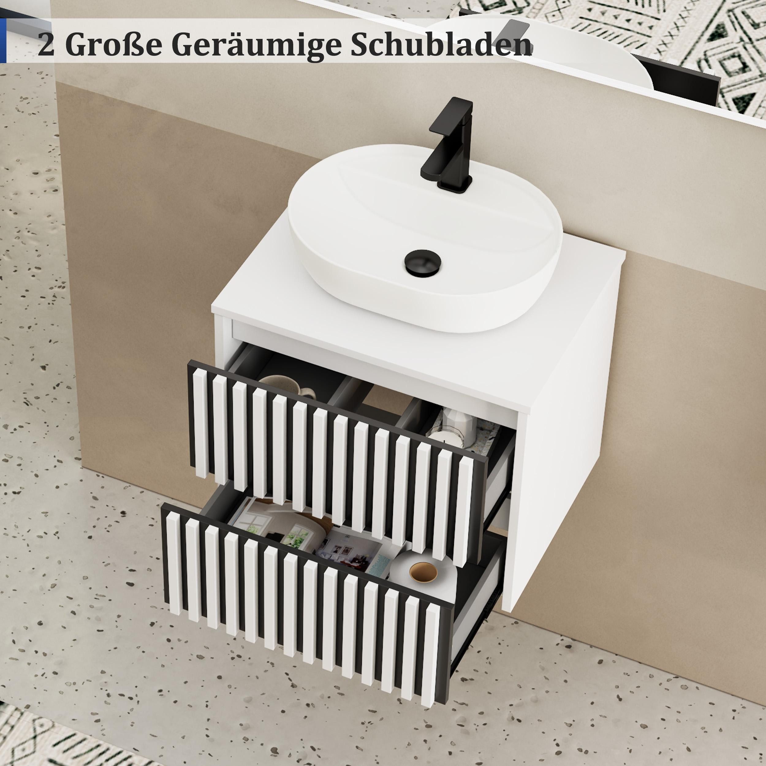 UEV Waschtisch mit Unterschrank hängend Ovales Keramikwaschbecken (Komplett-Set Badmöbel, Badezimmmer Schrank, mit Wasserhahn und Pop-up-Ablassventil Aufsatz-Wa – Bild 5 von 5