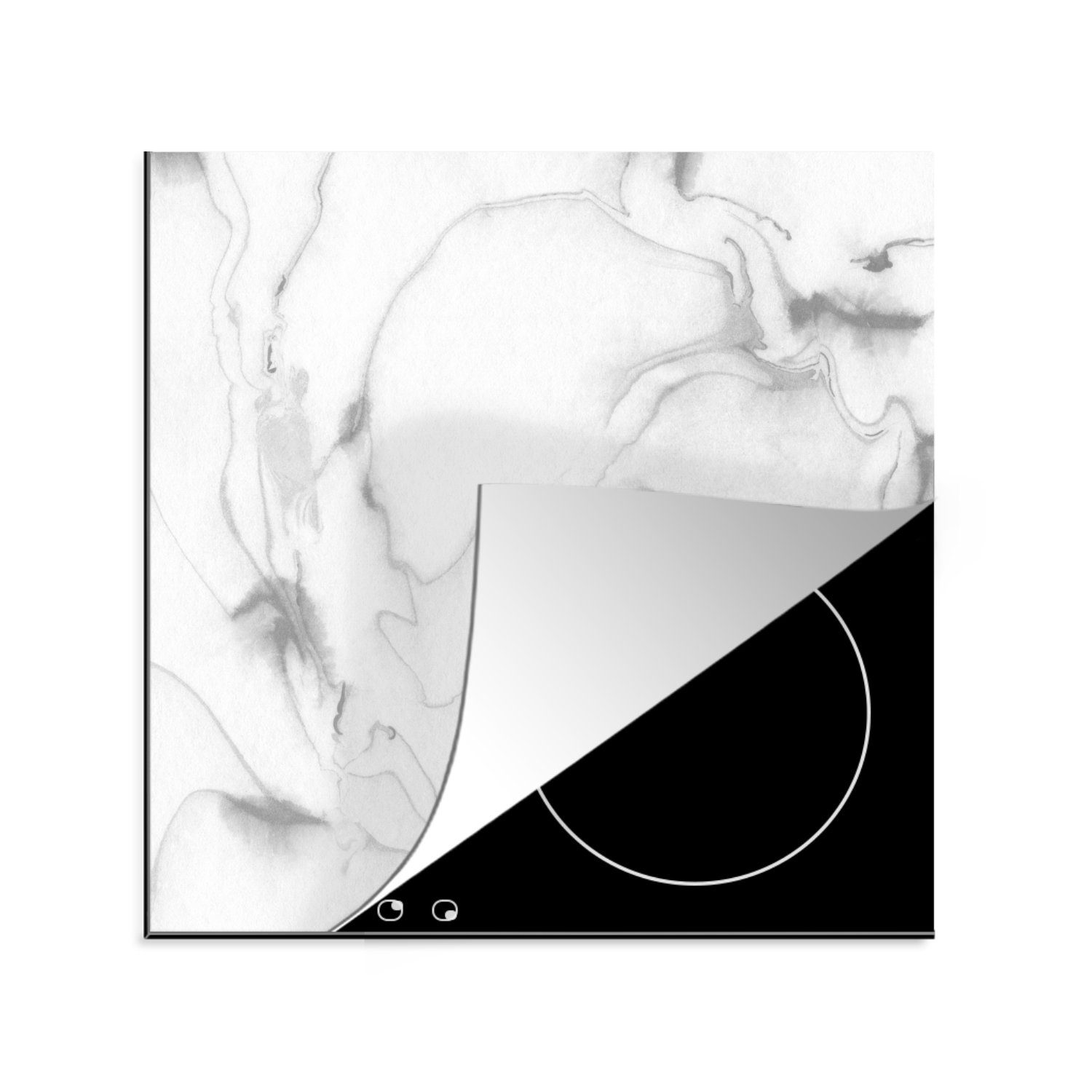 MuchoWow Herdblende-/Abdeckplatte Marmor - Weiß - Muster, Vinyl, (1 tlg), 78x78 cm, Ceranfeldabdeckung, Arbeitsplatte für küche