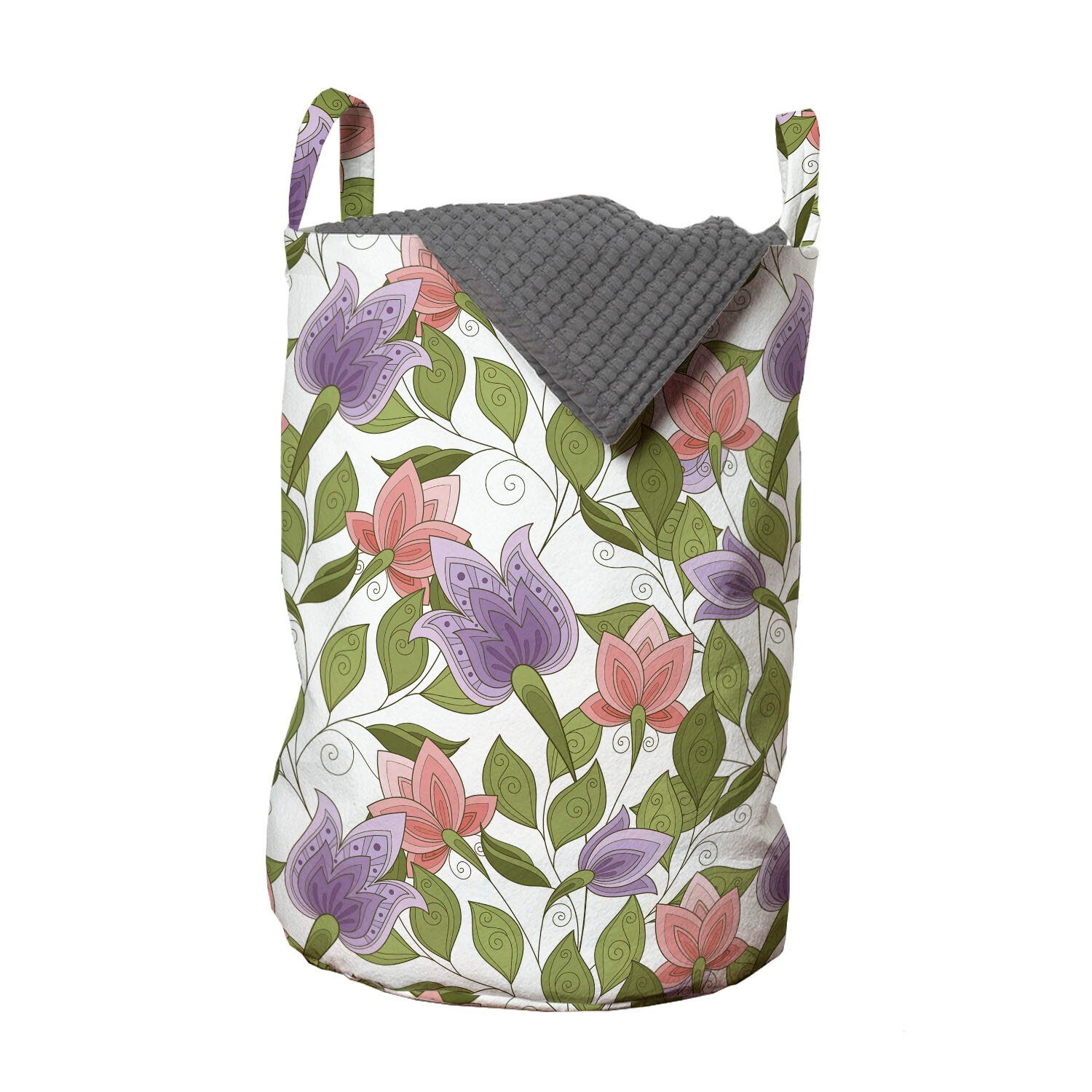 Abakuhaus Wäschesäckchen Wäschekorb mit Griffen Kordelzugverschluss für Waschsalons, Blumen Pastelltulpe Blumen | Wäschesäcke