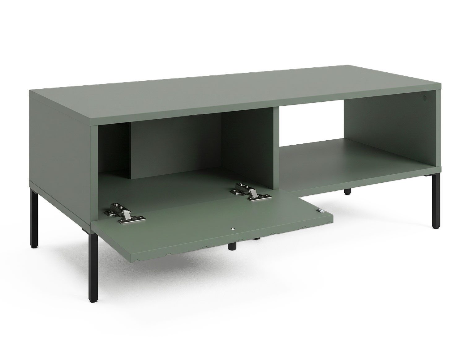 Feldmann-Wohnen Couchtisch Vitoria (2 Klappe, 1 offenes Fach, 1-St., moderne Optik, Metallfüße, Knopfgriffen), 105x52x39cm grün