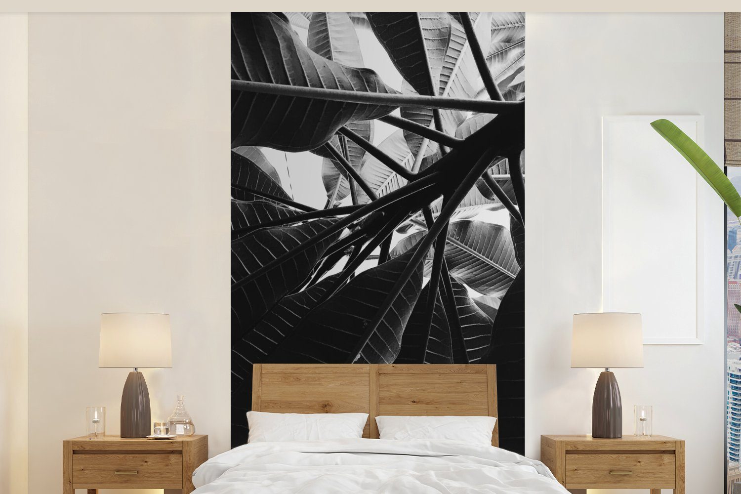 Schlafzimmer Matt, für bedruckt, Fototapete Küche, St), Vliestapete Tropisch, (2 Wohnzimmer Palmenblatt Fototapete MuchoWow -