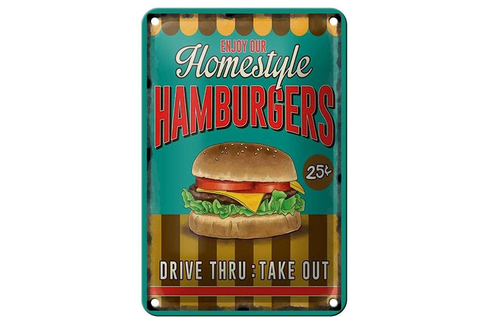 Femer GmbH Metallschild Essen 12x18cm Hamburgers enjoy our Homestyle, (1 St), gewölbte Oberfläche, abgerundete Ecken, umgeschlagene Kanten