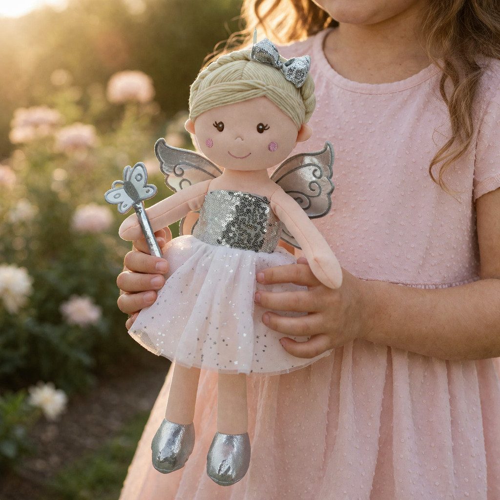 Sweety-Toys Stoffpuppe Sweety Toys 11759 Stoffpuppe Fee Puppe Prinzessin 30 cm Silber