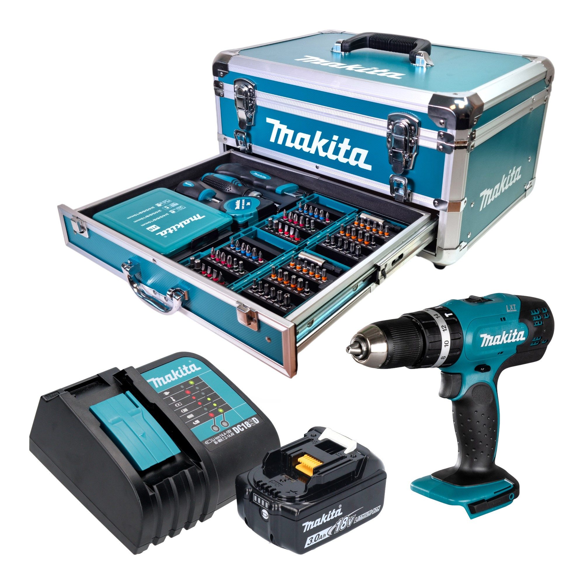Makita Schlagbohrmaschine DHP 453 SF1X9 18 V 42 Nm + 1x Akku 3,0 Ah + Ladegerät + Zubehör