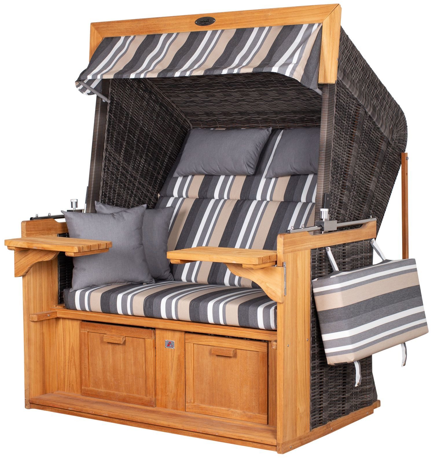 deVries PURE® Strandkorb Friesland Sylt XL - PE stone grey - Dessin 158, BxTxH: 135x90x165 cm, Volllieger, Nordsee-Strandkorb, Teakholz - PE-Markengeflecht - bequeme Polster - Schutzhülle