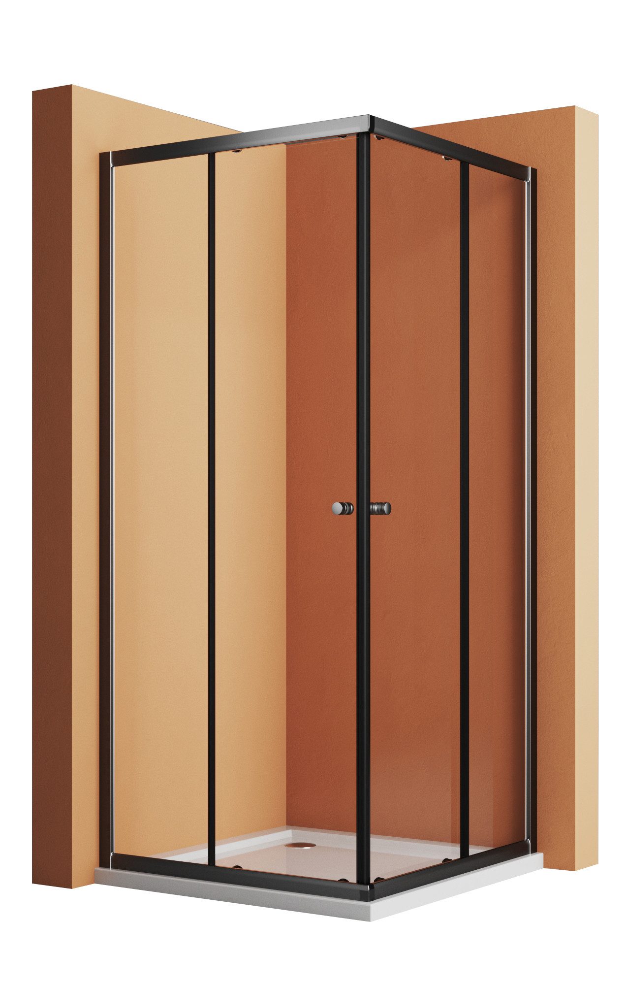 Boromal Eckdusche Duschkabine Schwarz 80x80 Schiebetür Eckeinstieg Duschwand Glas Dusche, BxT: 80x80 cm, Einfaches Rollen Befestigungssystem