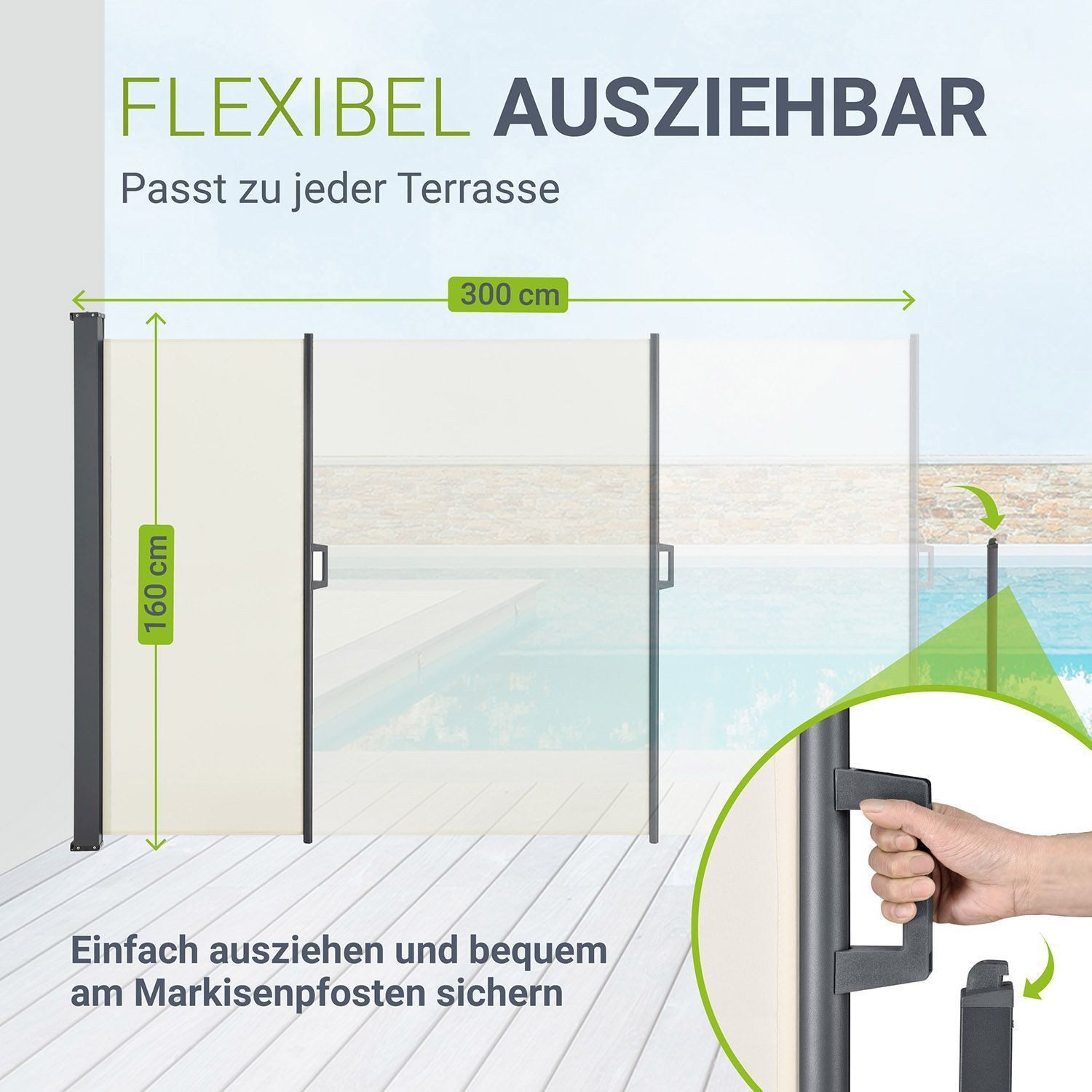Juskys Seitenmarkise Dubai Sonnen- & Sichtschutz, Ausziehbare Markise