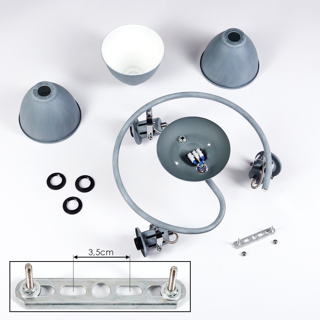 3xE14, runde aus Metall Deckenlampe verstellbaren Retro-Design Lampenschirmen, mit Watt, Grau-Blau/Weiß, Leuchtmittel, ohne 40 Deckenleuchte hofstein »Orroli« in