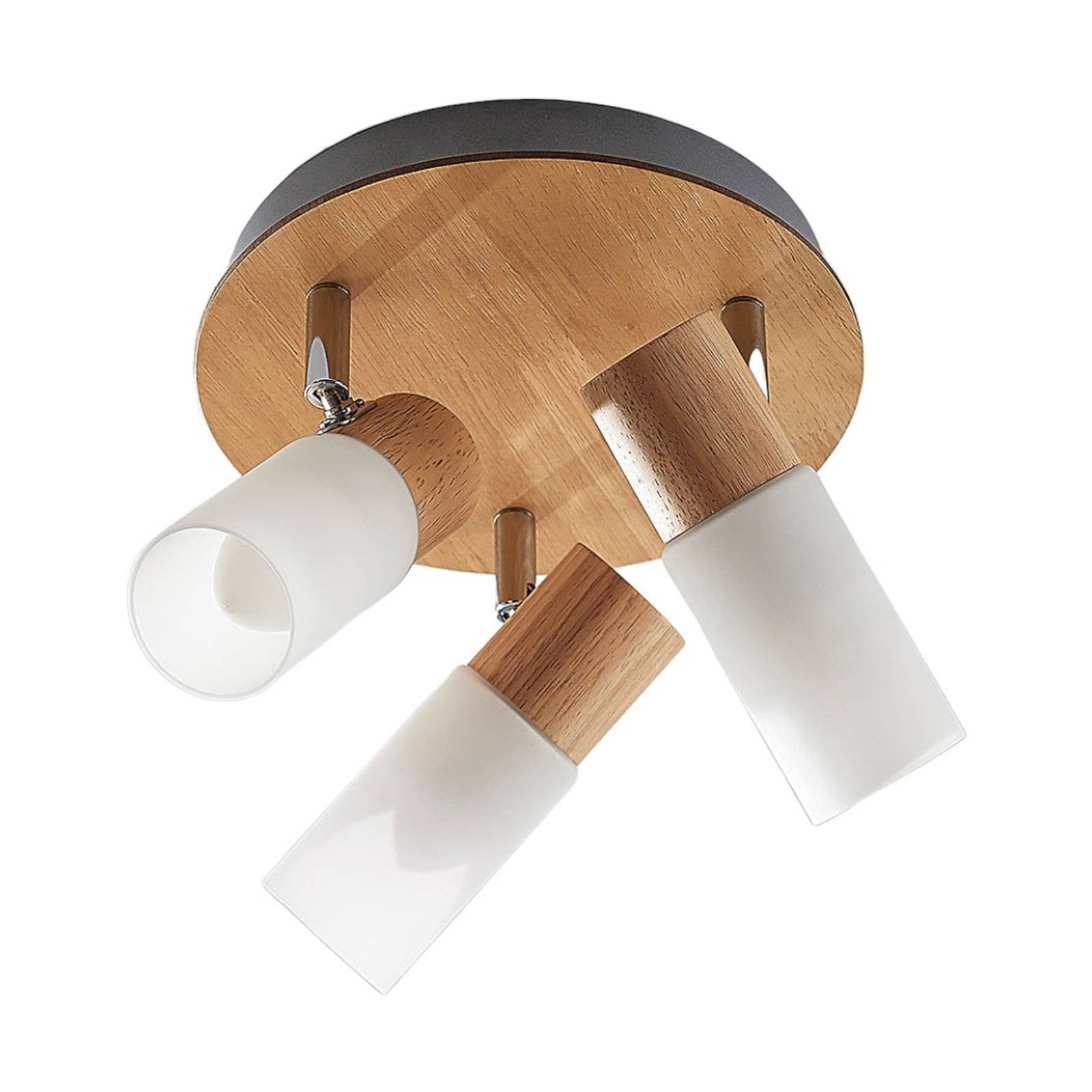 Lindby Deckenstrahler Christoph, 20 cm, 3-flg, Holz, Rondell günstig online kaufen