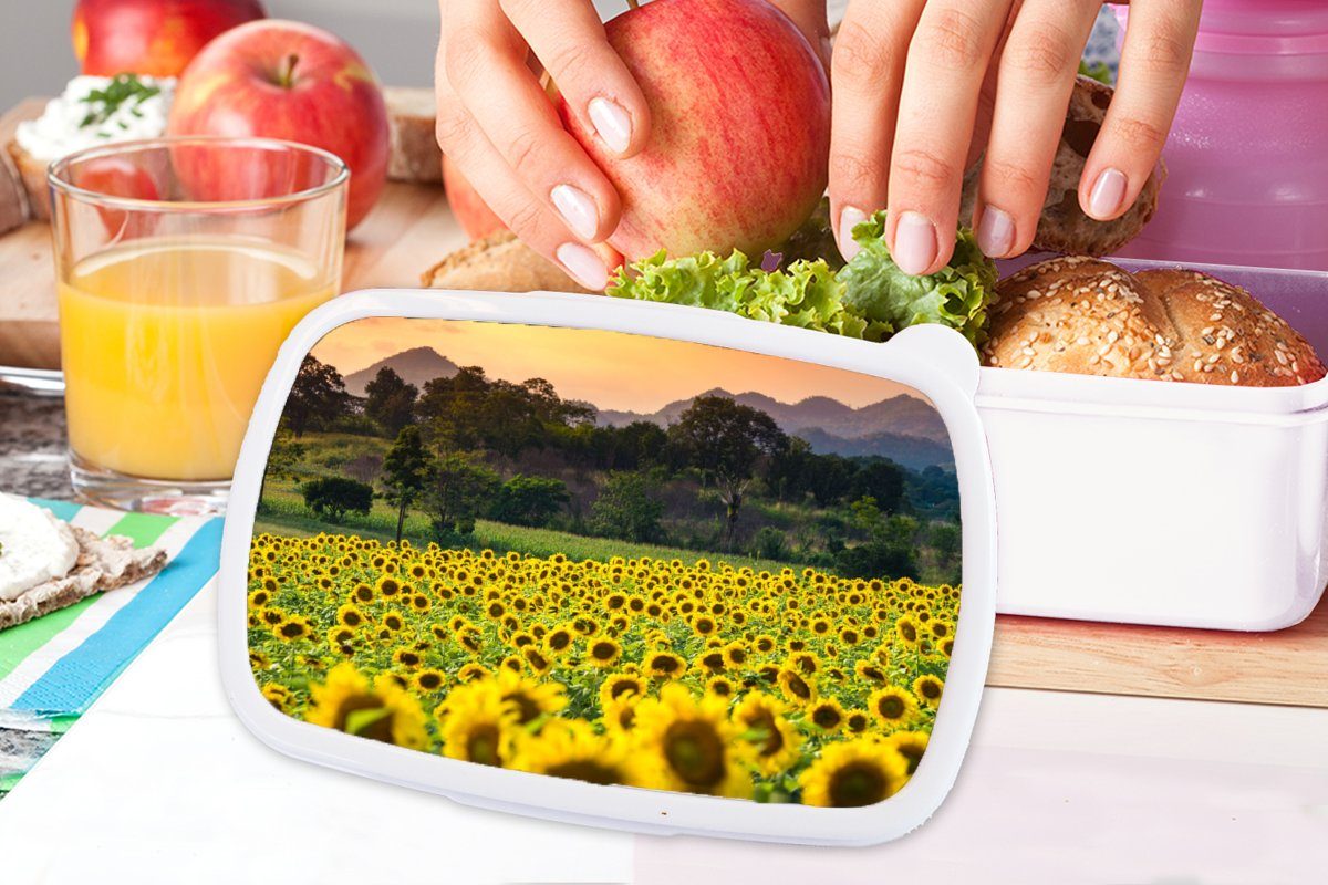 MuchoWow Lunchbox Sonnenblume - Natur und Jungs Kunststoff, weiß Erwachsene, und Mädchen Brotbox Kinder Berg, für (2-tlg), für Brotdose, 