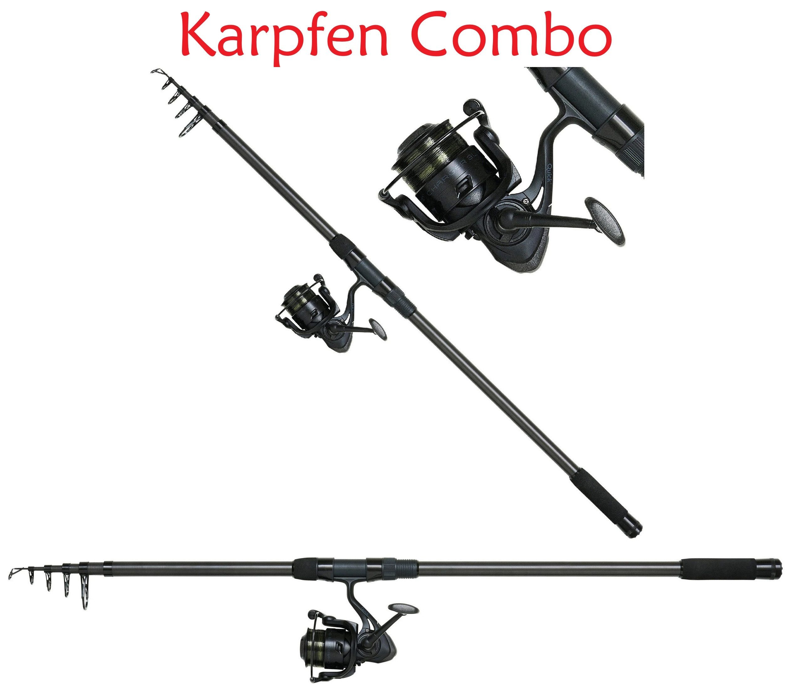 DAM Fishing Karpfenrute SET DAM Tele Karpfenset Profi "Charger Tele Carp FD Combo" 3,60m, Schwarz Design