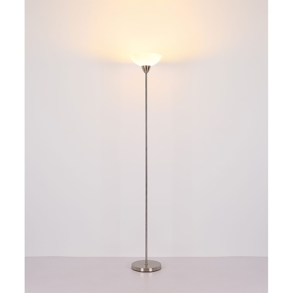 GLOBO LIGHTING LED Stehlampe, Leuchtmittel inklusive, Warmweiß, LED Stehleuchte Standlampe Deckenfluter Glas opal Metall nickel