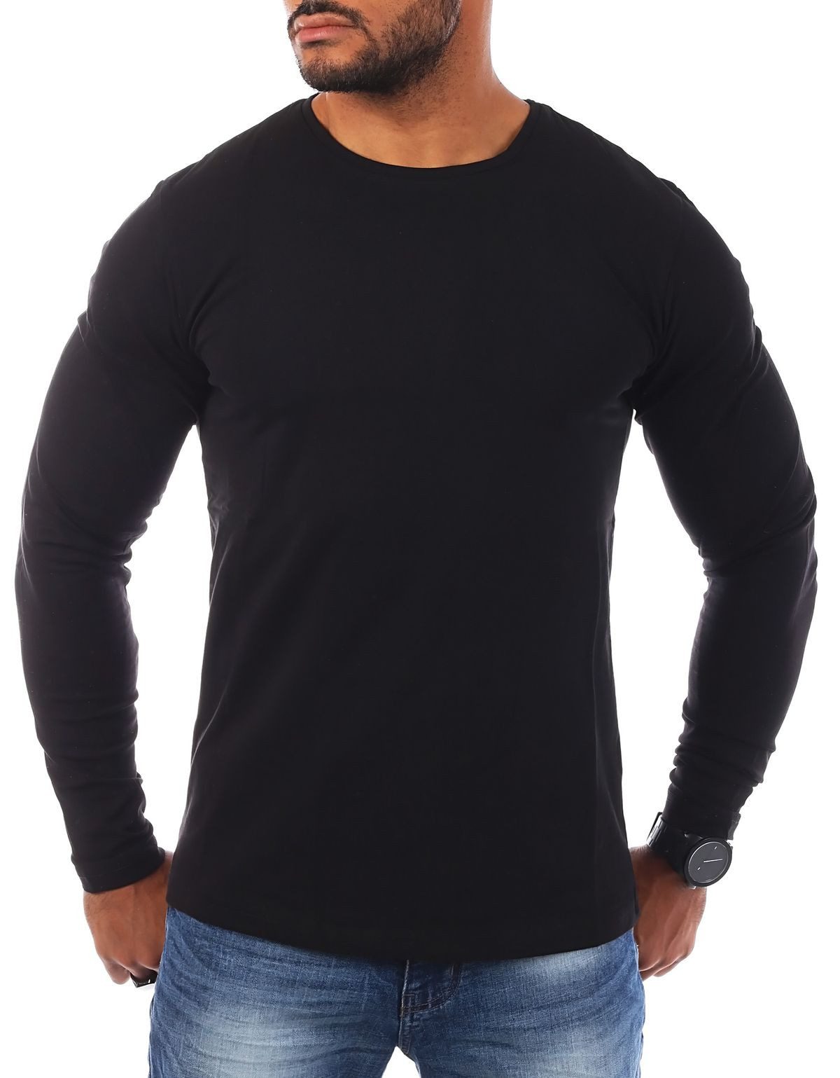 Young & Rich Langarmshirt Herren Uni Basic Longsleeve Rundhals round-Neck Unterziehshirt 2002 Rundhalsauschnitt unifarben langarm slim fit