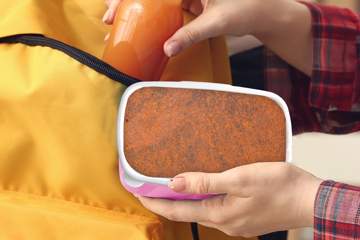 - MuchoWow Orange Lunchbox (2-tlg), Kunststoff, Rostdruck Eisen Brotdose - Erwachsene, Mädchen, Snackbox, für Braun, Brotbox rosa - Kinder, Kunststoff