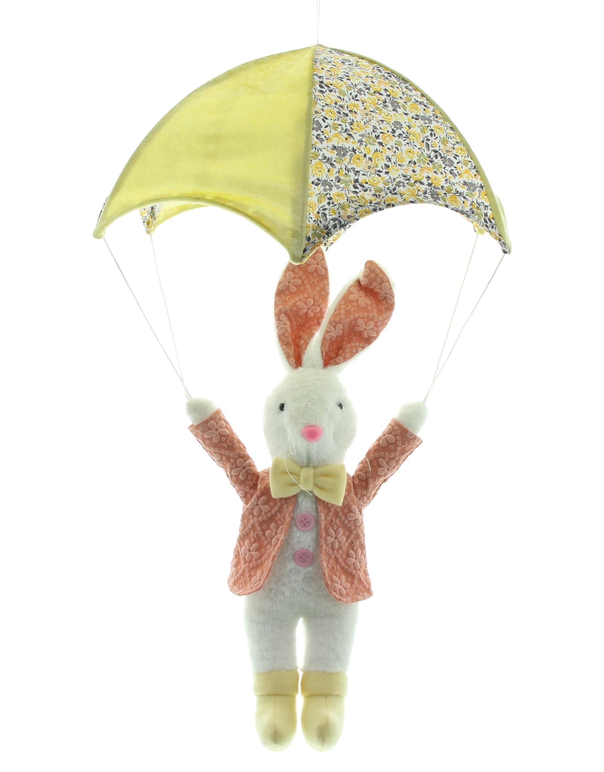 Dekoleidenschaft Osterhase "Fallschirmspringer" Figur für Ostern 65 cm hoch, Osterdeko hängend, Hängedeko, Dekofigur Hase zum Aufhängen