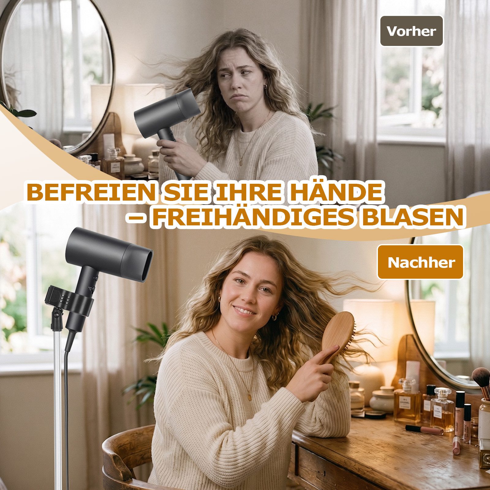 PRIISF Haartrockner Zubehör Haartrockner Ständerhalter Föhn Halterung Bodengebläse Halter, 75-150cm Höhenverstellbar Haartrocknerhalter Haartrockner-Klemmstände – Bild 4 von 5
