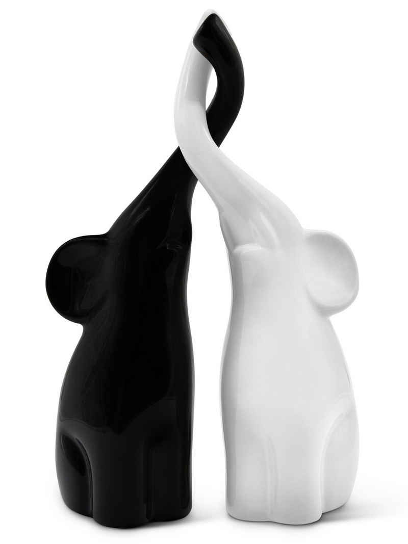 Feinknick Dekofigur Harmonisches Elefanten Pärchen aus Keramik in Schwarz & Weiß (Set, 2tlg), Moderne Skulptur als Paar aus zwei Elefanten - ideal als Geschenk