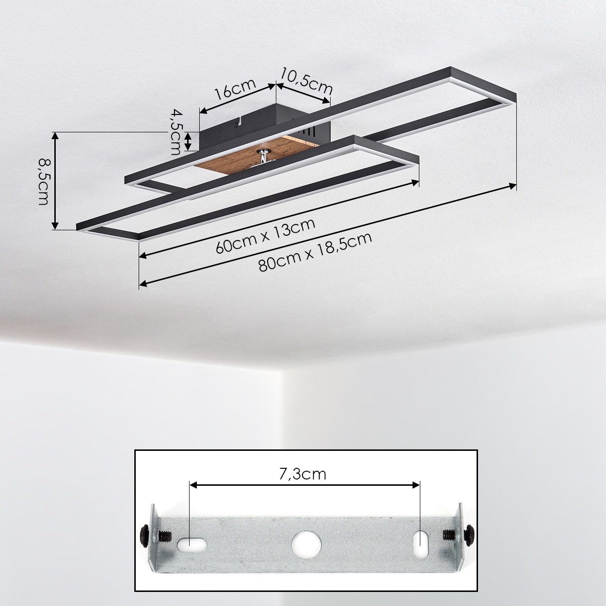 hofstein Deckenleuchte Deckenlampe aus Metall/MDF/Kunststoff in Schwarz/Holzfarben/Weiß, LED wechselbar, 3000 Kelvin, Leuchte im modernen Design mit verstellbar – Bild 4 von 5